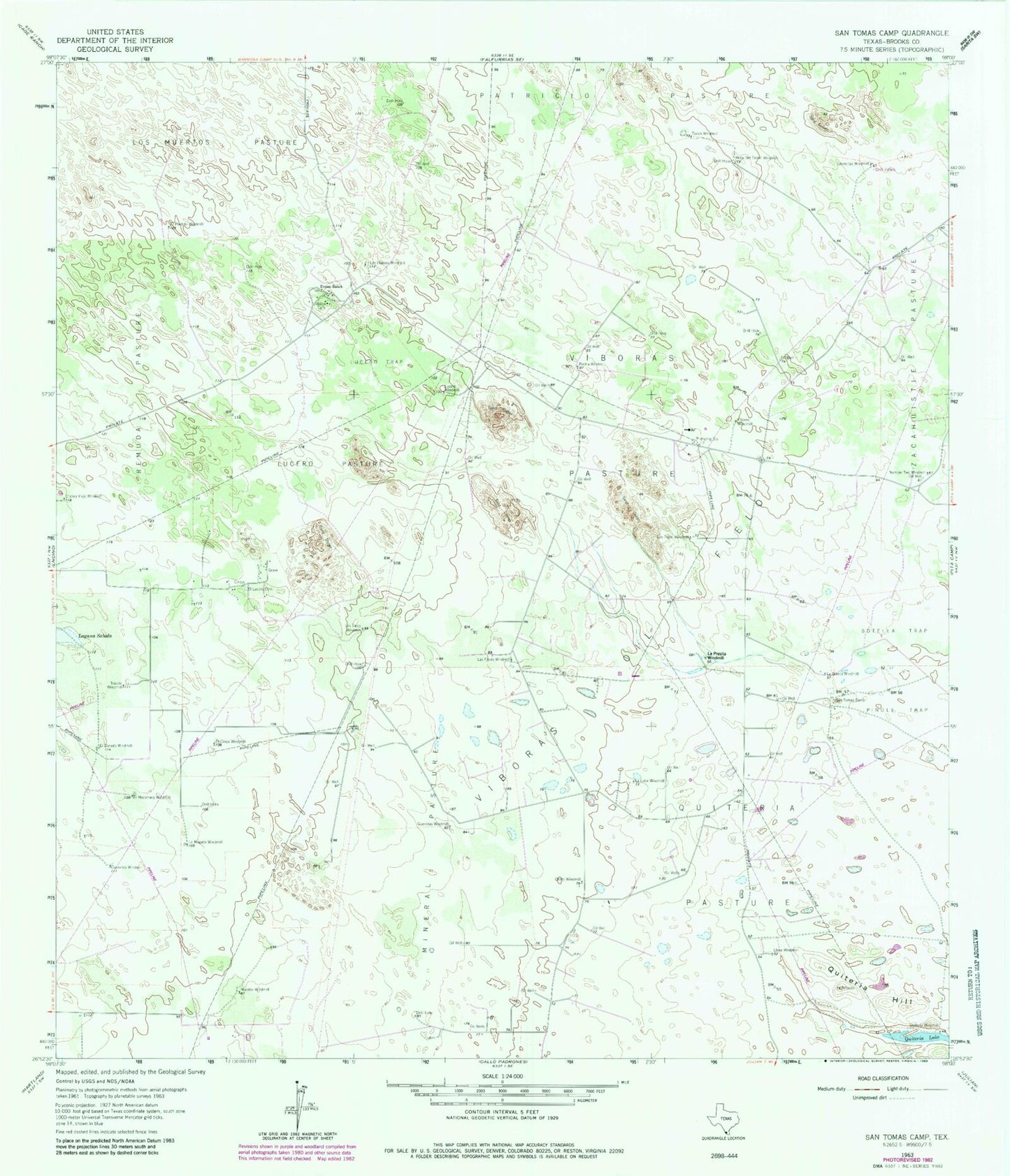 Classic USGS San Tomas Camp Texas 7.5'x7.5' Topo Map Image