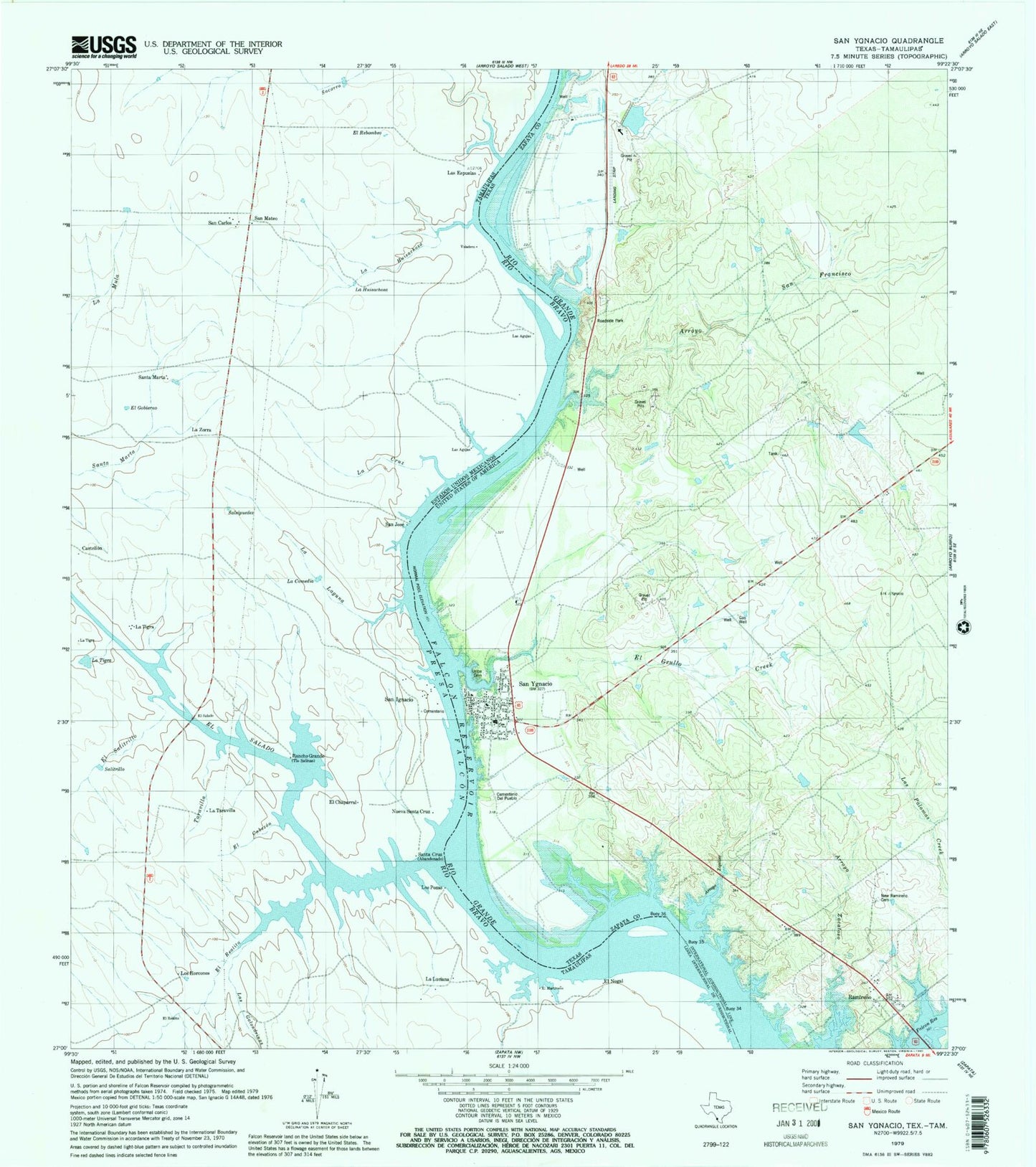 Classic USGS San Ygnacio Texas 7.5'x7.5' Topo Map Image