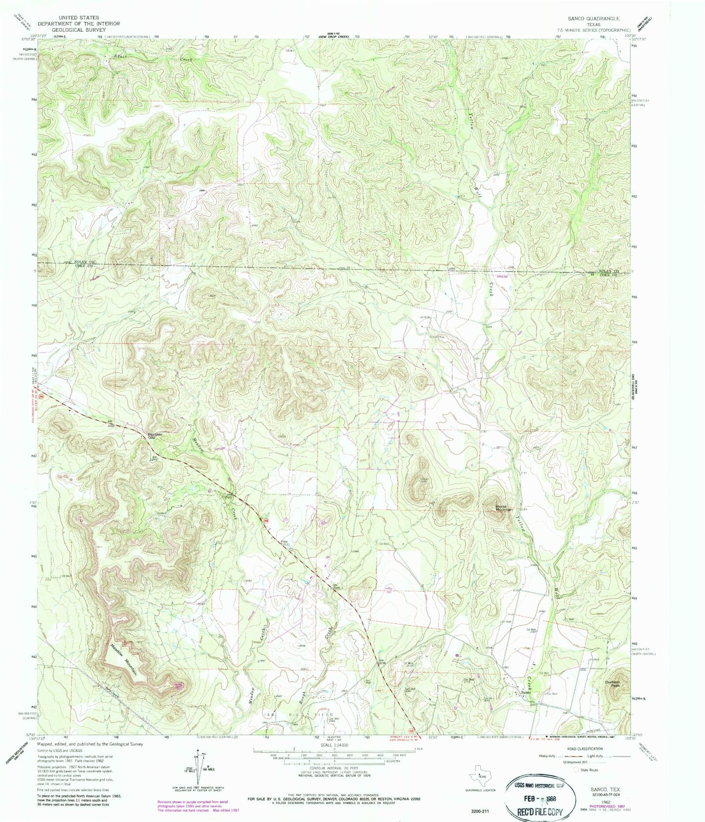Classic USGS Sanco Texas 7.5'x7.5' Topo Map Image