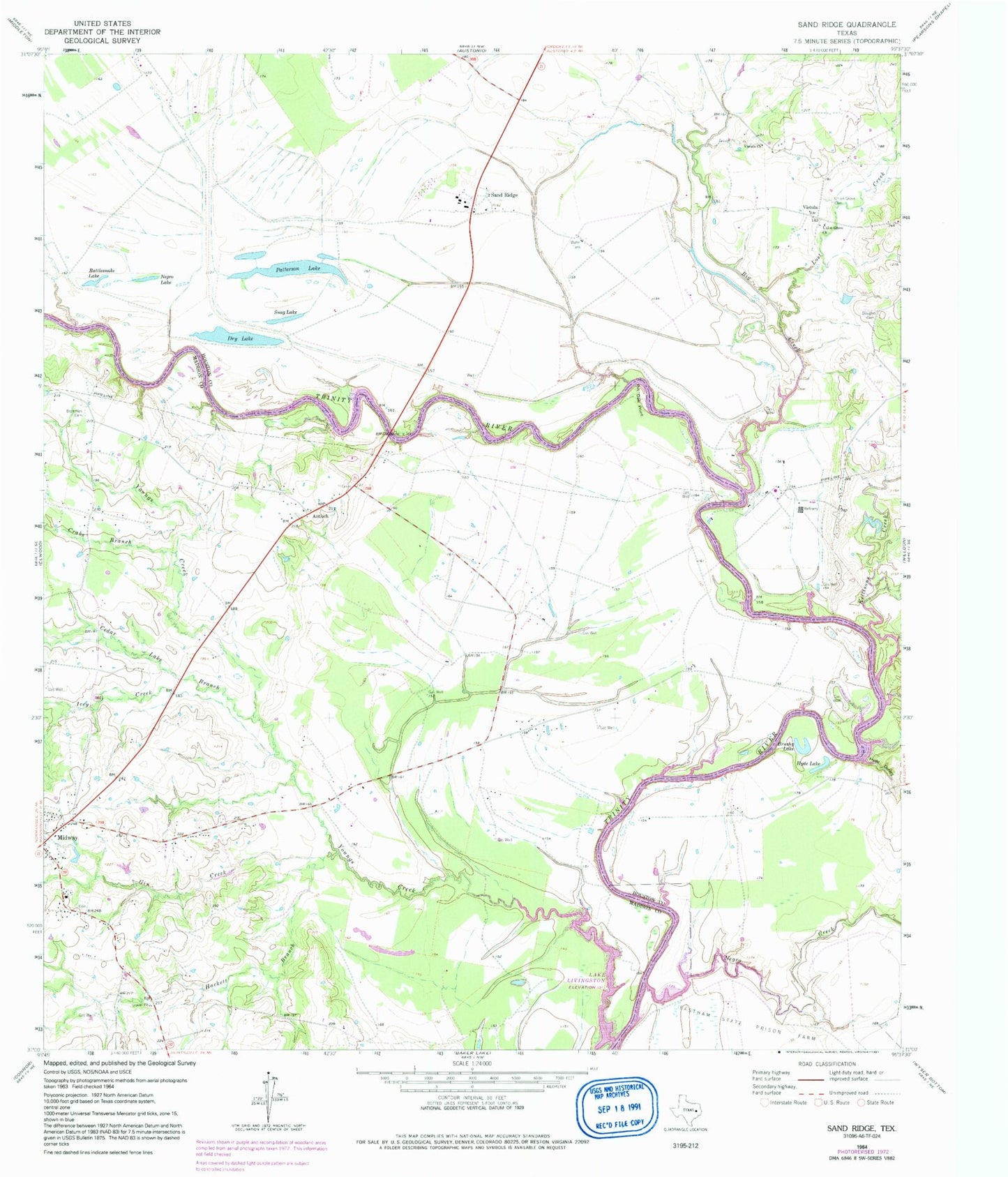 Classic USGS Sand Ridge Texas 7.5'x7.5' Topo Map Image