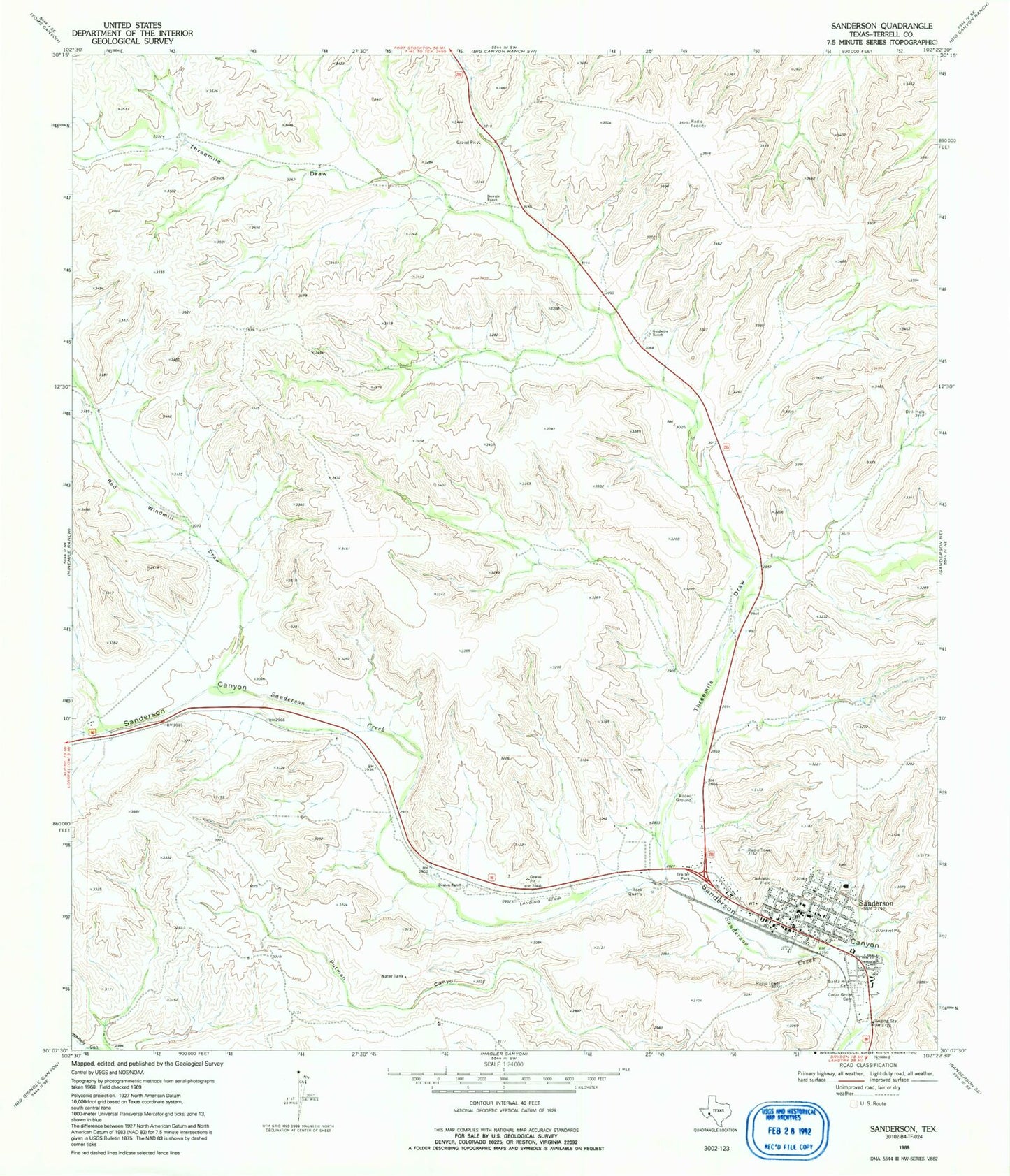 Classic USGS Sanderson Texas 7.5'x7.5' Topo Map Image