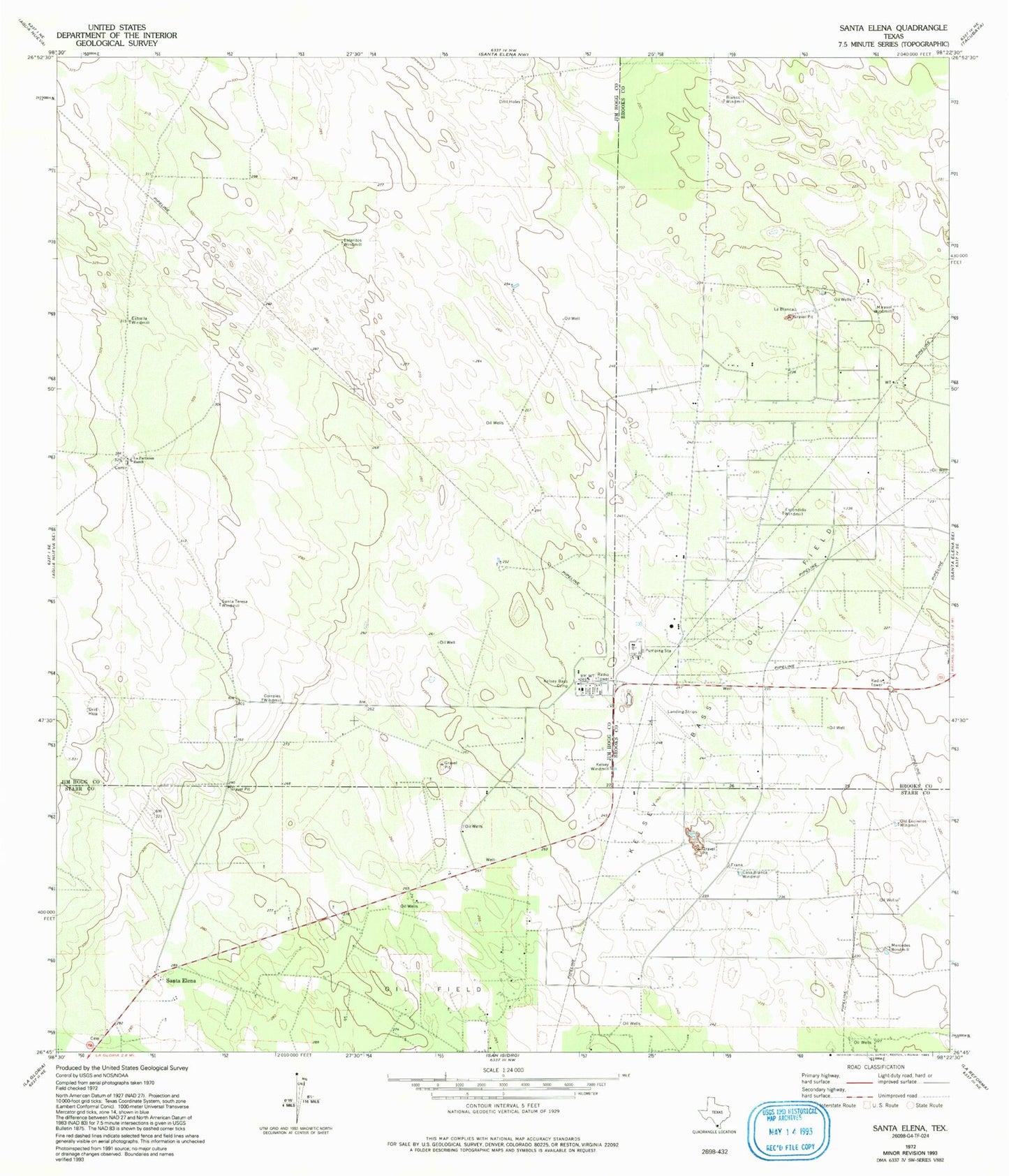 Classic USGS Santa Elena Texas 7.5'x7.5' Topo Map Image