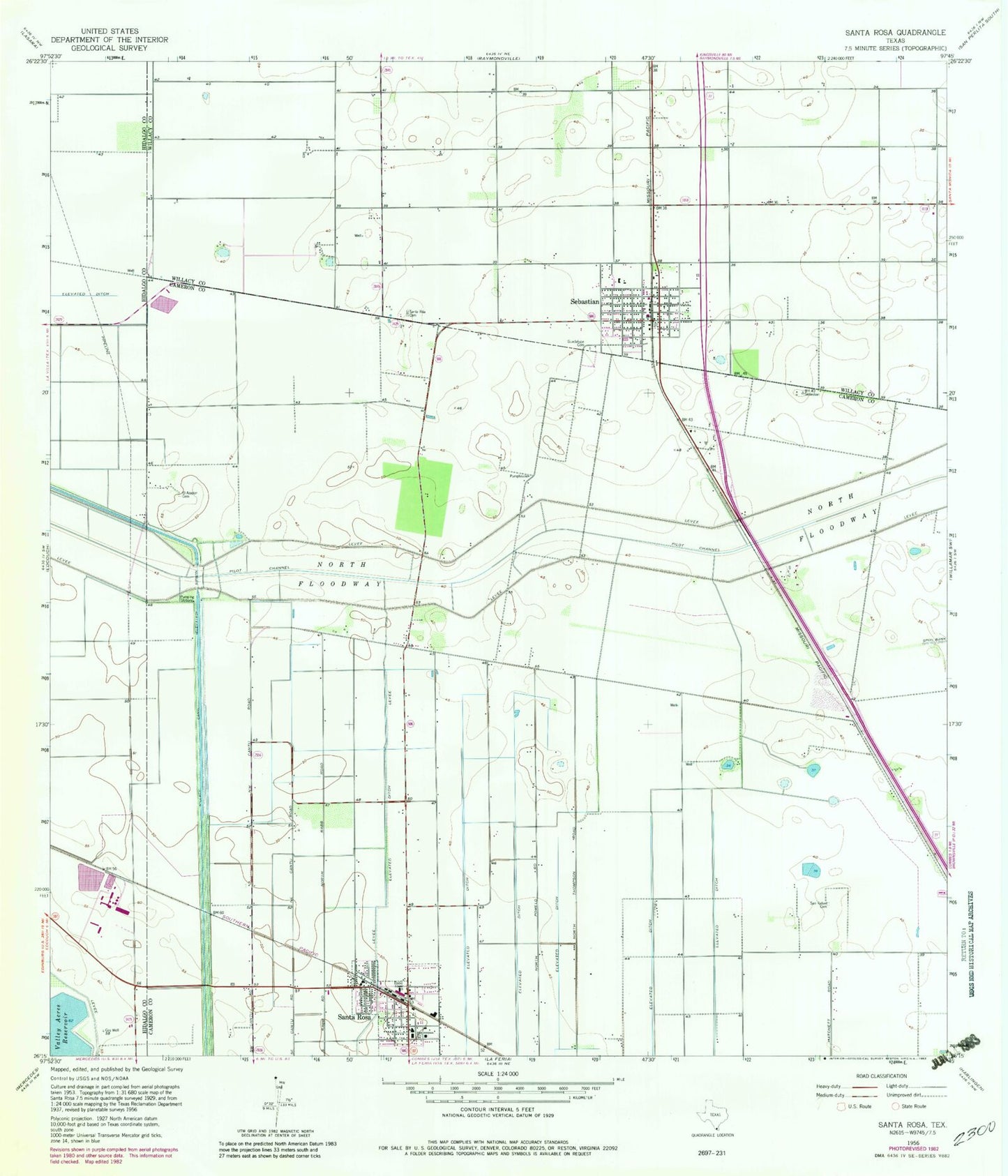 Classic USGS Santa Rosa Texas 7.5'x7.5' Topo Map Image