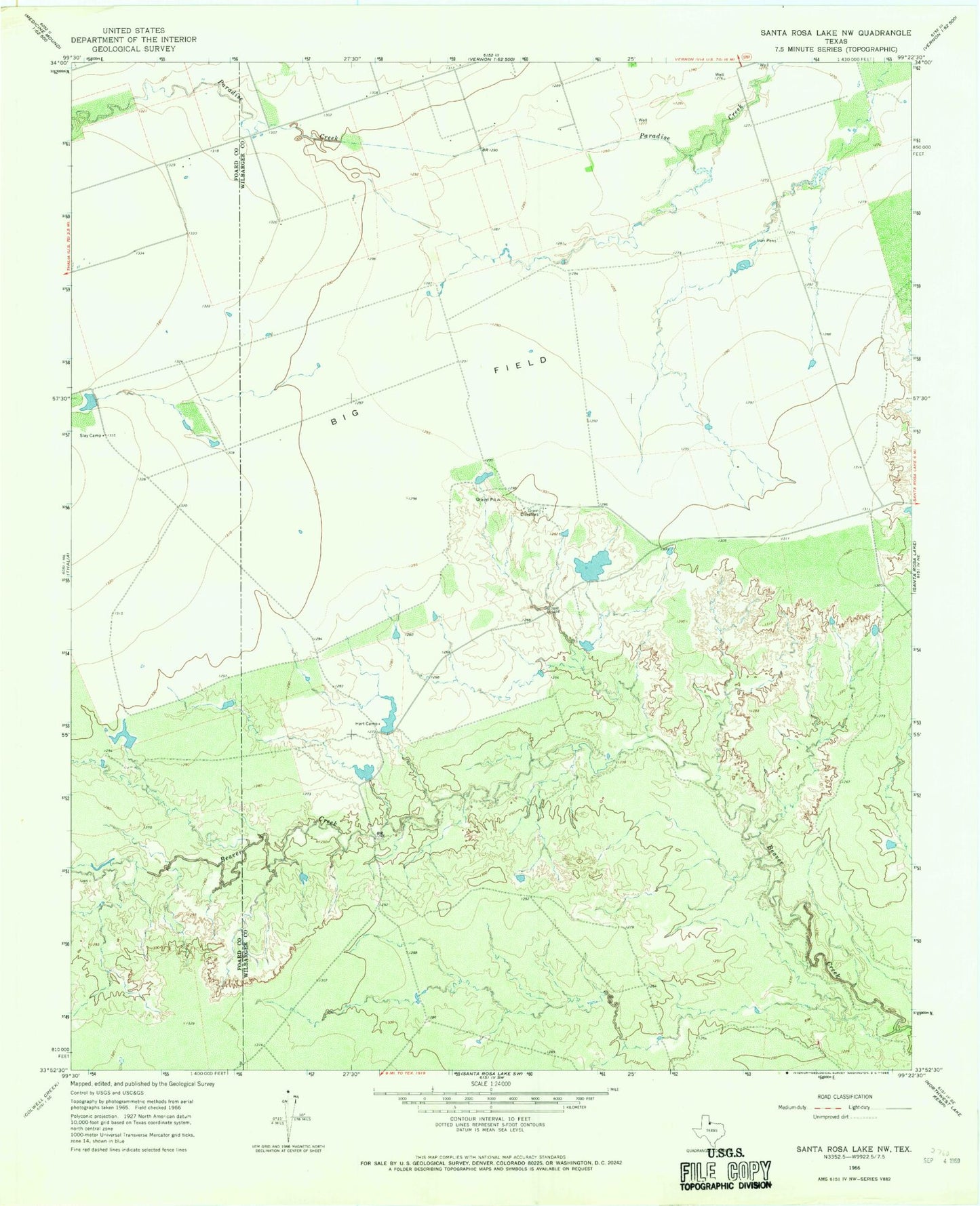 Classic USGS Santa Rosa Lake NW Texas 7.5'x7.5' Topo Map Image