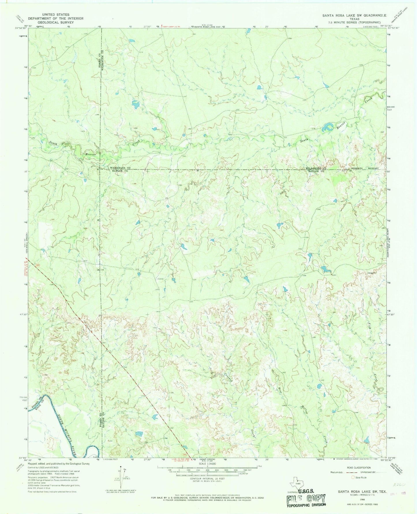 Classic USGS Santa Rosa Lake SW Texas 7.5'x7.5' Topo Map Image