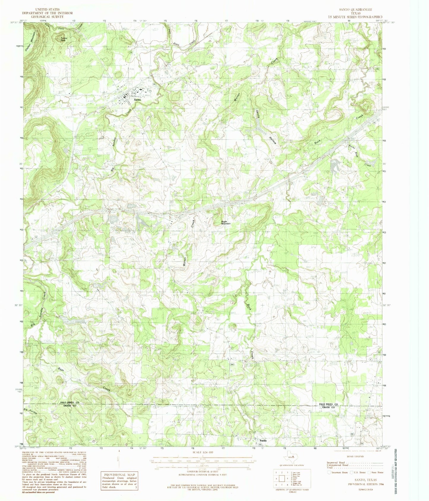 Classic USGS Santo Texas 7.5'x7.5' Topo Map Image