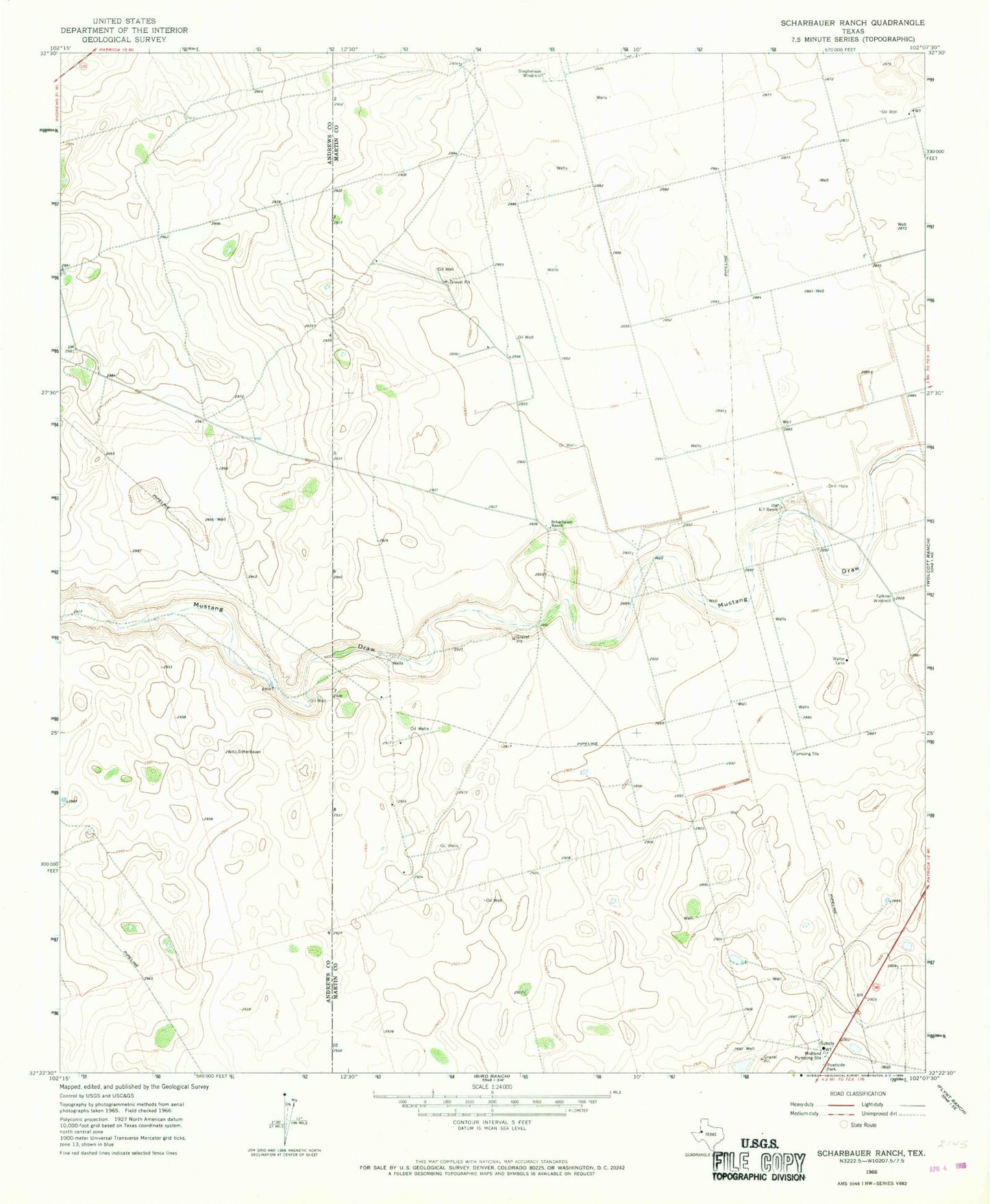 Classic USGS Scharbauer Ranch Texas 7.5'x7.5' Topo Map Image