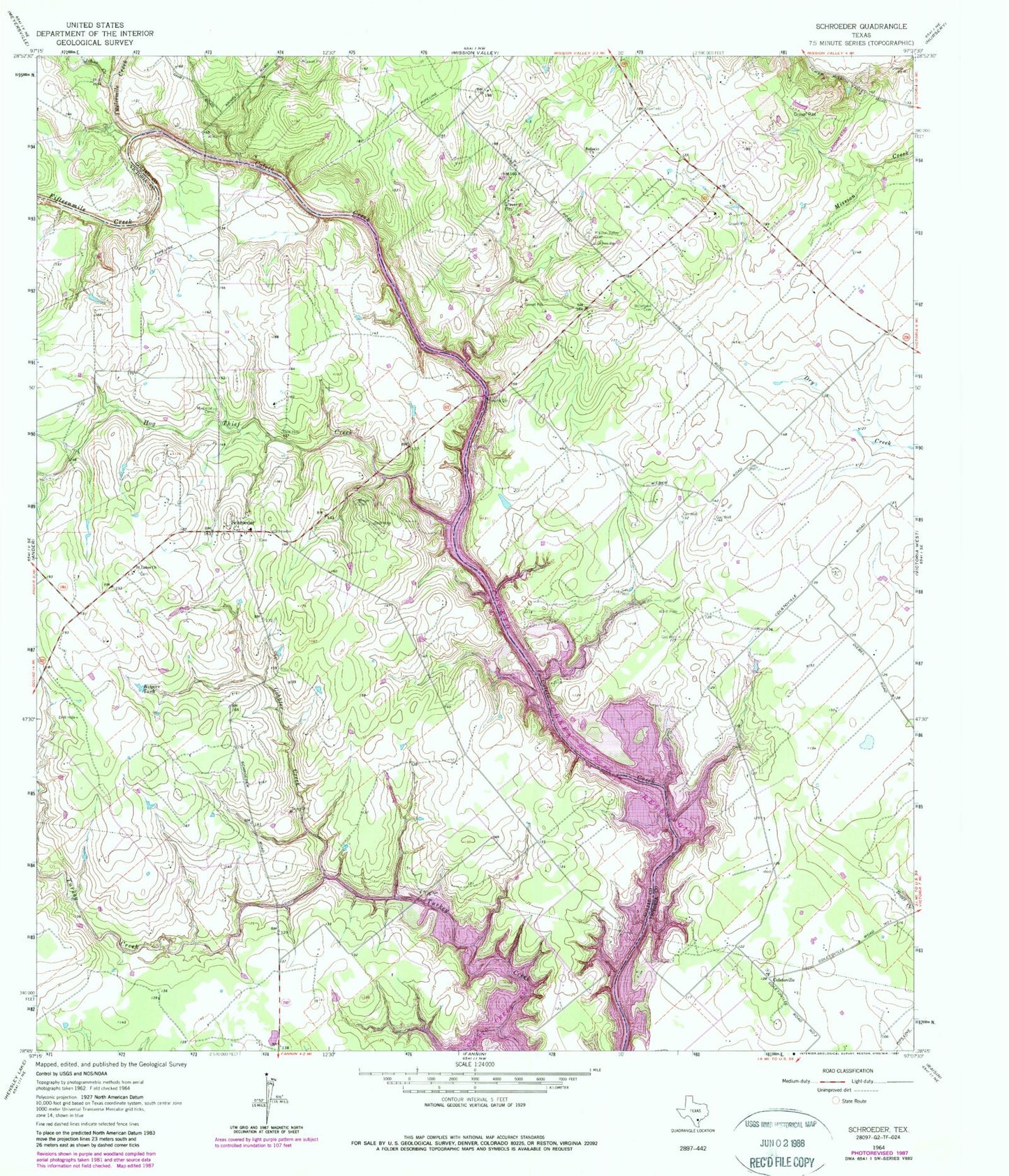 Classic USGS Schroeder Texas 7.5'x7.5' Topo Map Image