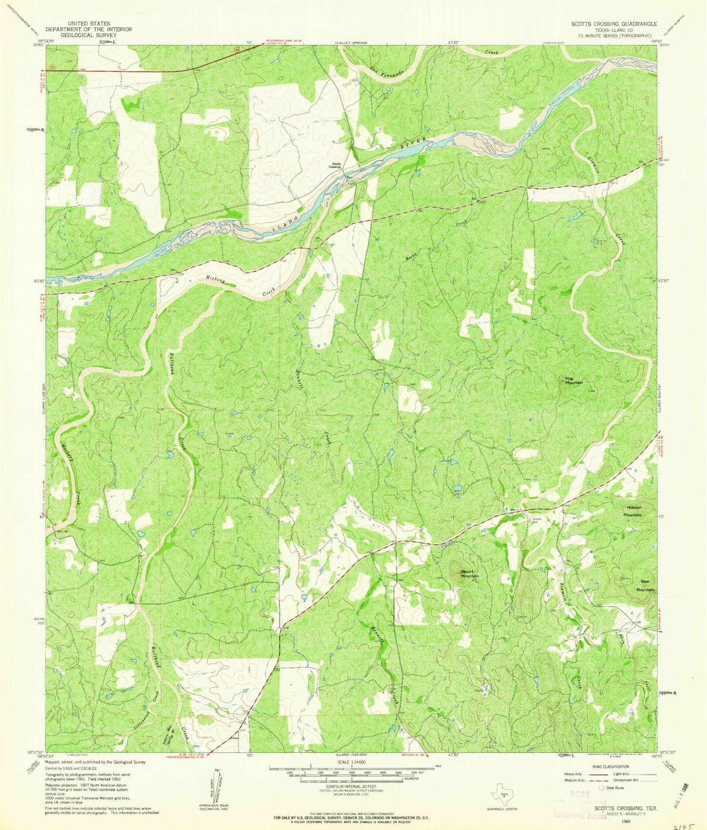 Classic USGS Scotts Crossing Texas 7.5'x7.5' Topo Map Image