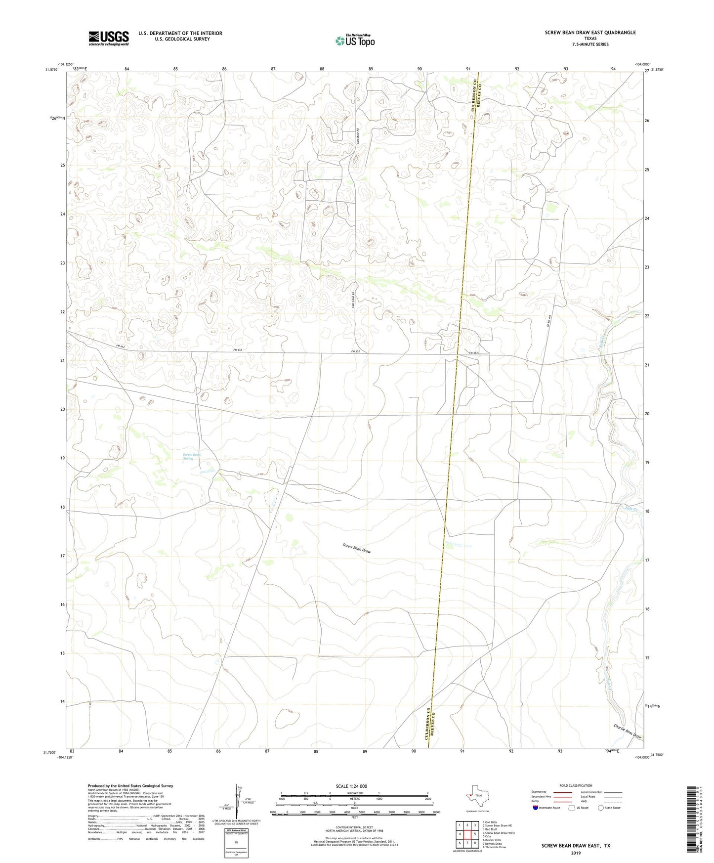 Screw Bean Draw East Texas US Topo Map Image