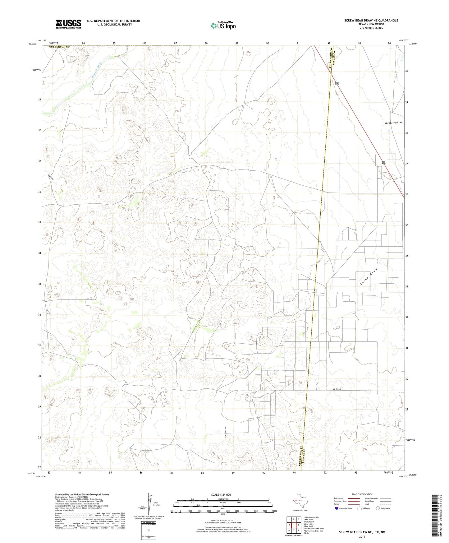 Screw Bean Draw NE Texas US Topo Map Image