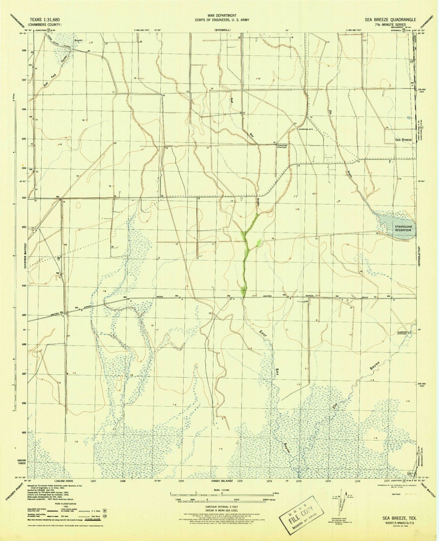 Classic USGS Stanolind Reservoir Texas 7.5'x7.5' Topo Map Image