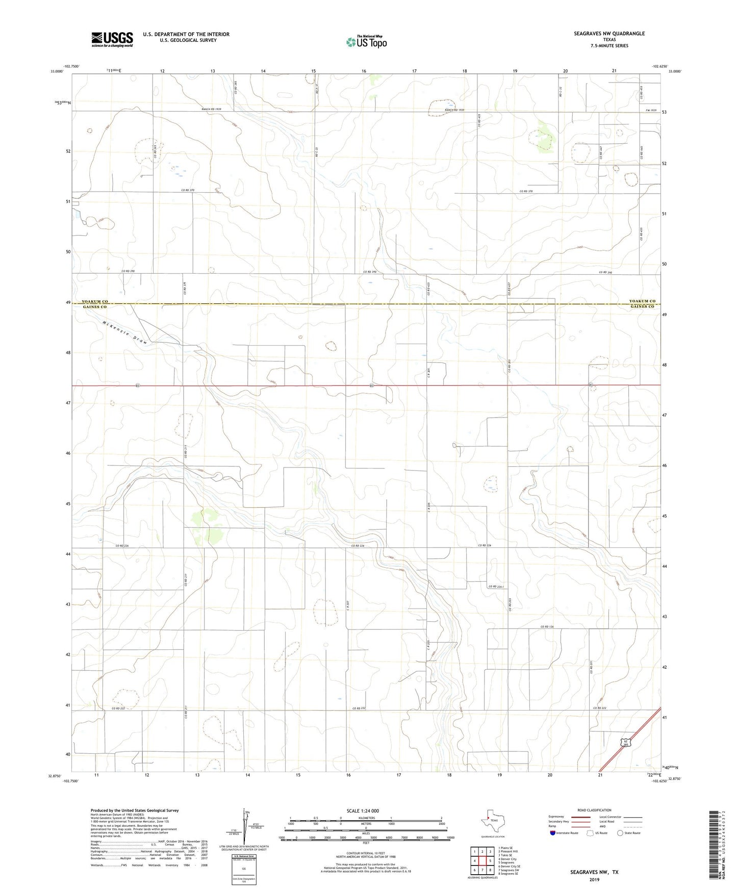 Seagraves NW Texas US Topo Map Image