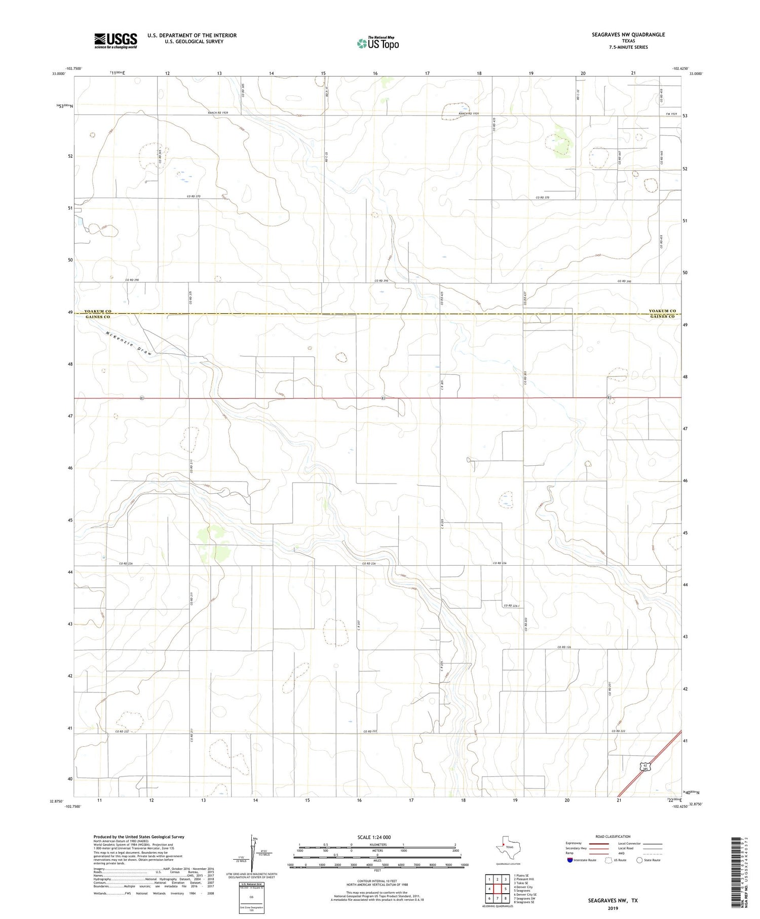 Seagraves NW Texas US Topo Map Image