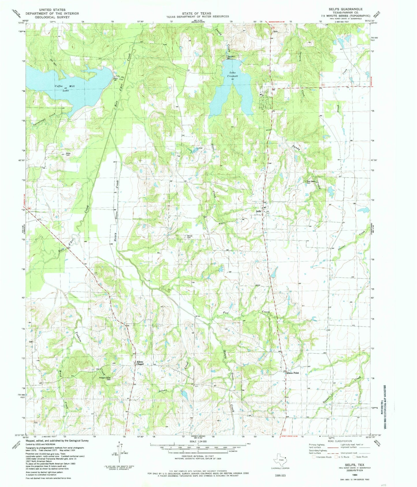 Classic USGS Selfs Texas 7.5'x7.5' Topo Map Image