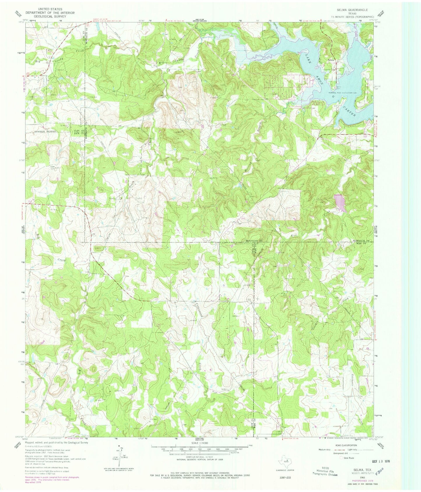 Classic USGS Selma Texas 7.5'x7.5' Topo Map Image