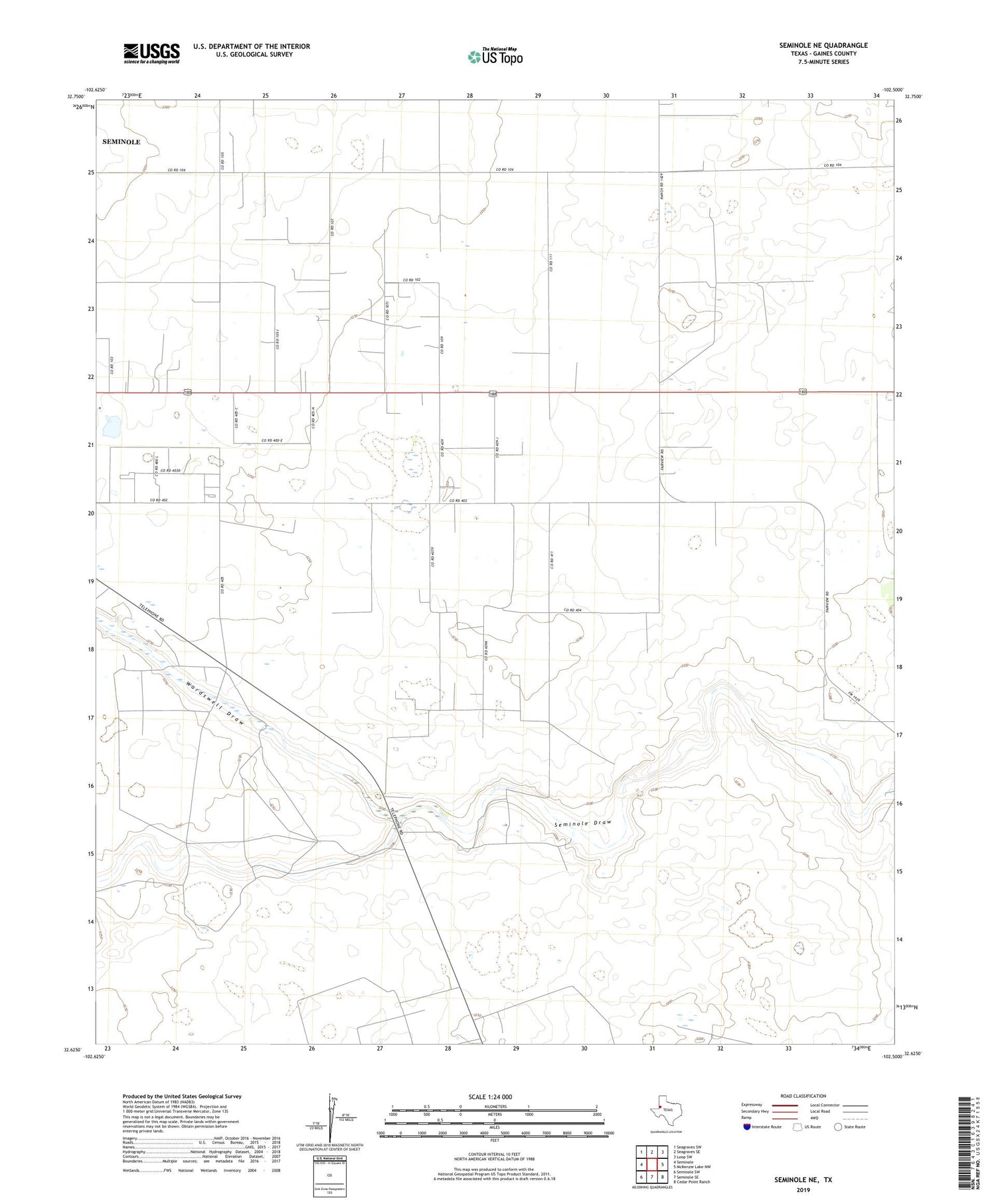 Seminole NE Texas US Topo Map Image