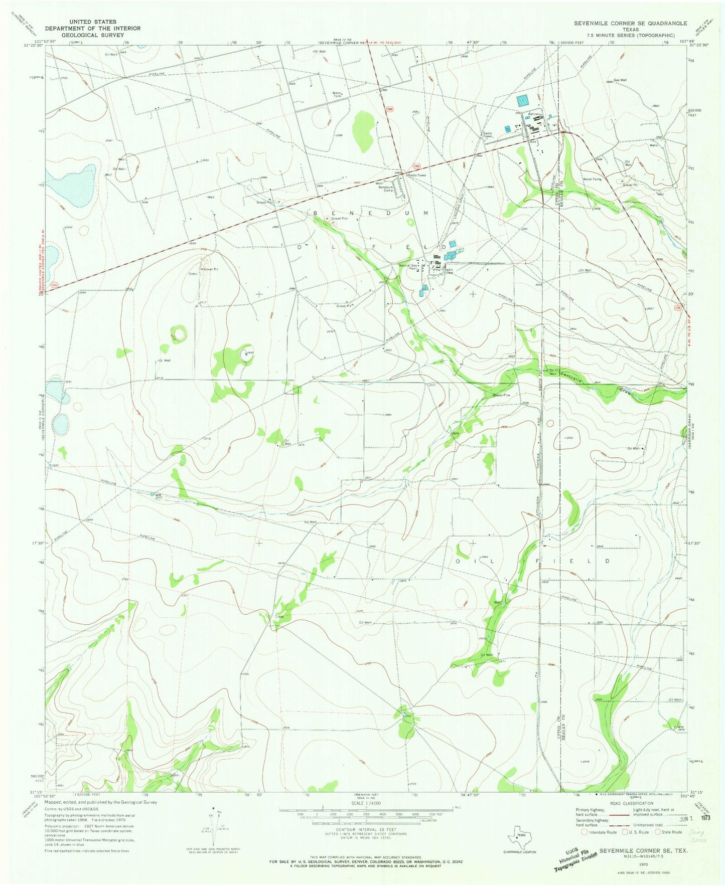 Classic USGS Sevenmile Corner SE Texas 7.5'x7.5' Topo Map Image