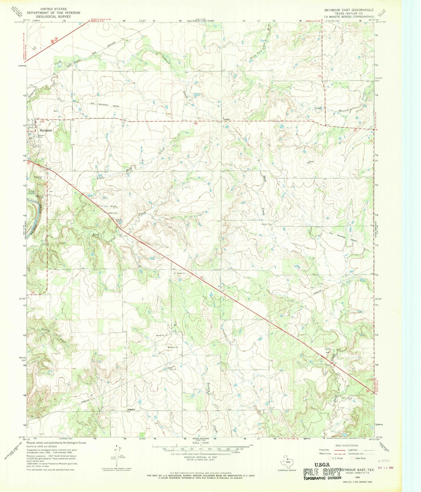 Classic USGS Seymour East Texas 7.5'x7.5' Topo Map Image