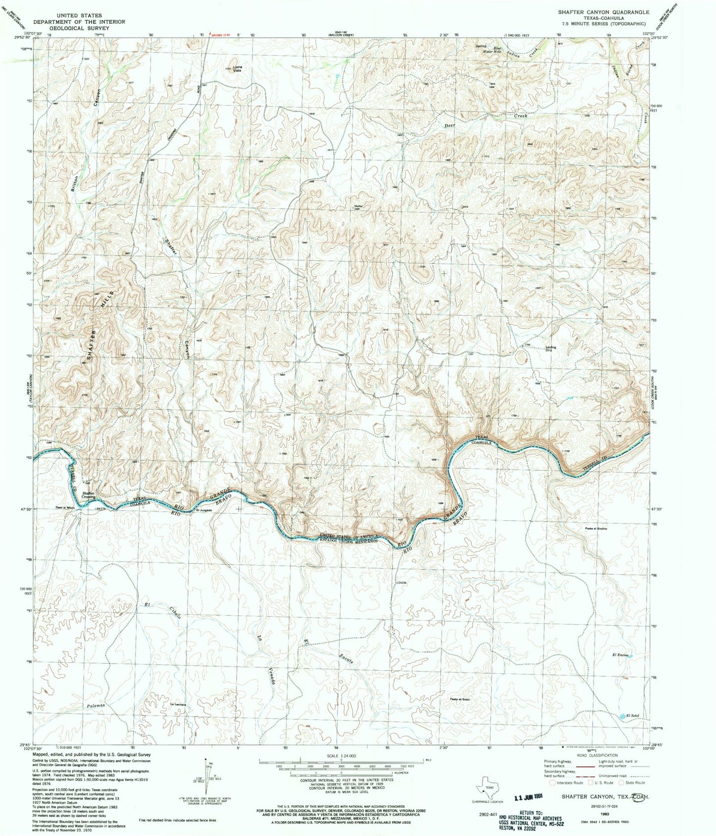 Classic USGS Shafter Canyon Texas 7.5'x7.5' Topo Map Image