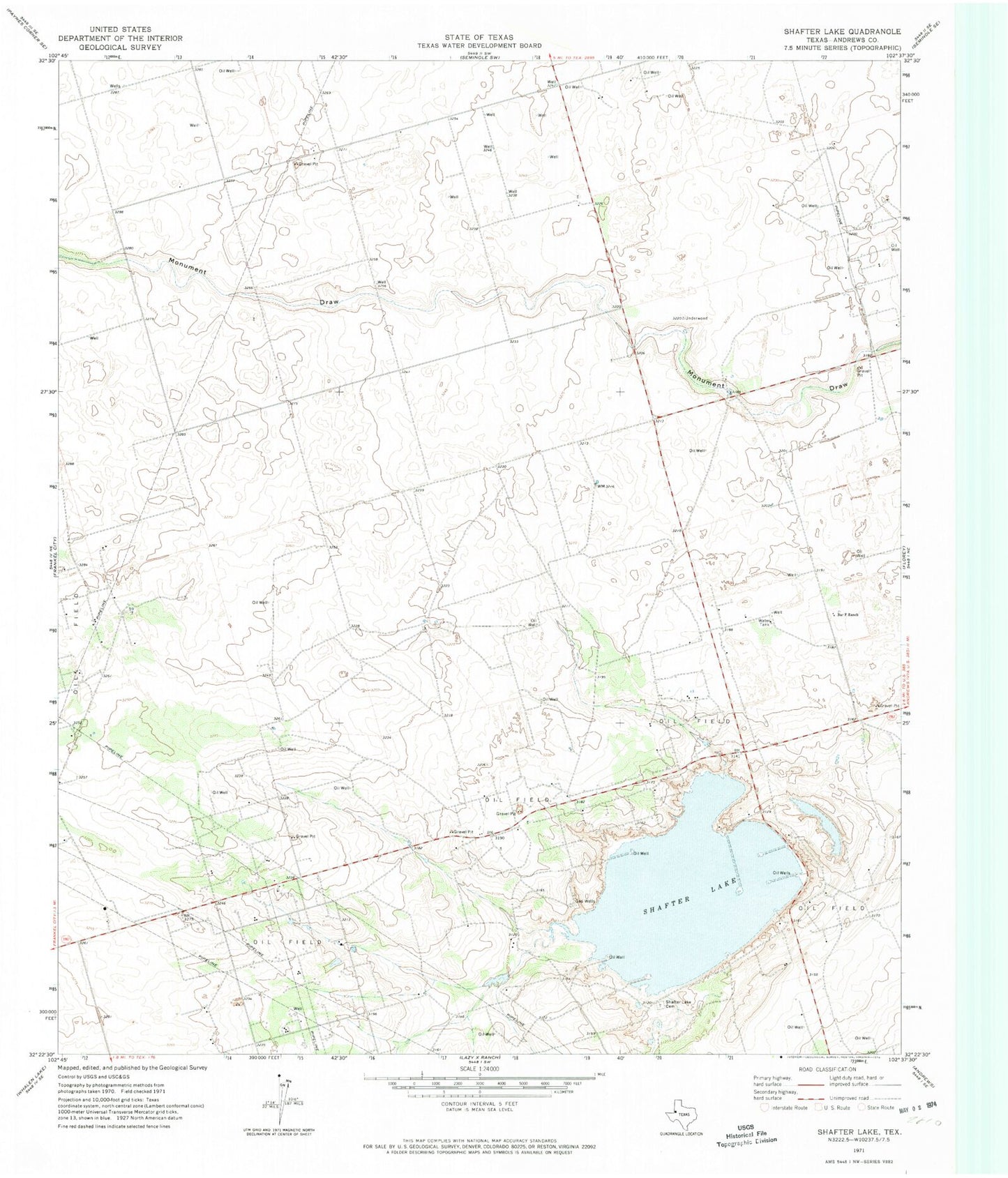 Classic USGS Shafter Lake Texas 7.5'x7.5' Topo Map Image