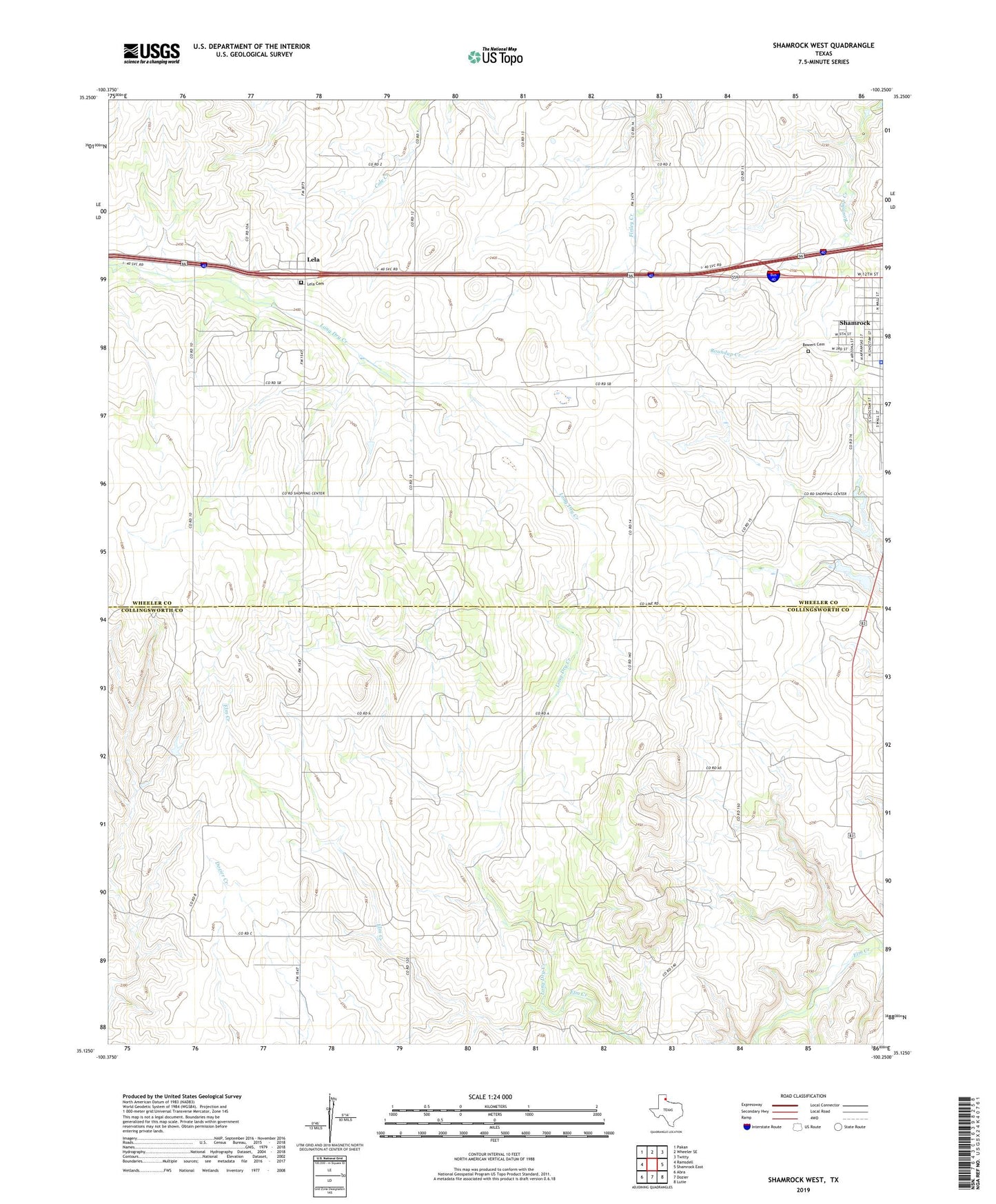 Shamrock West Texas US Topo Map Image