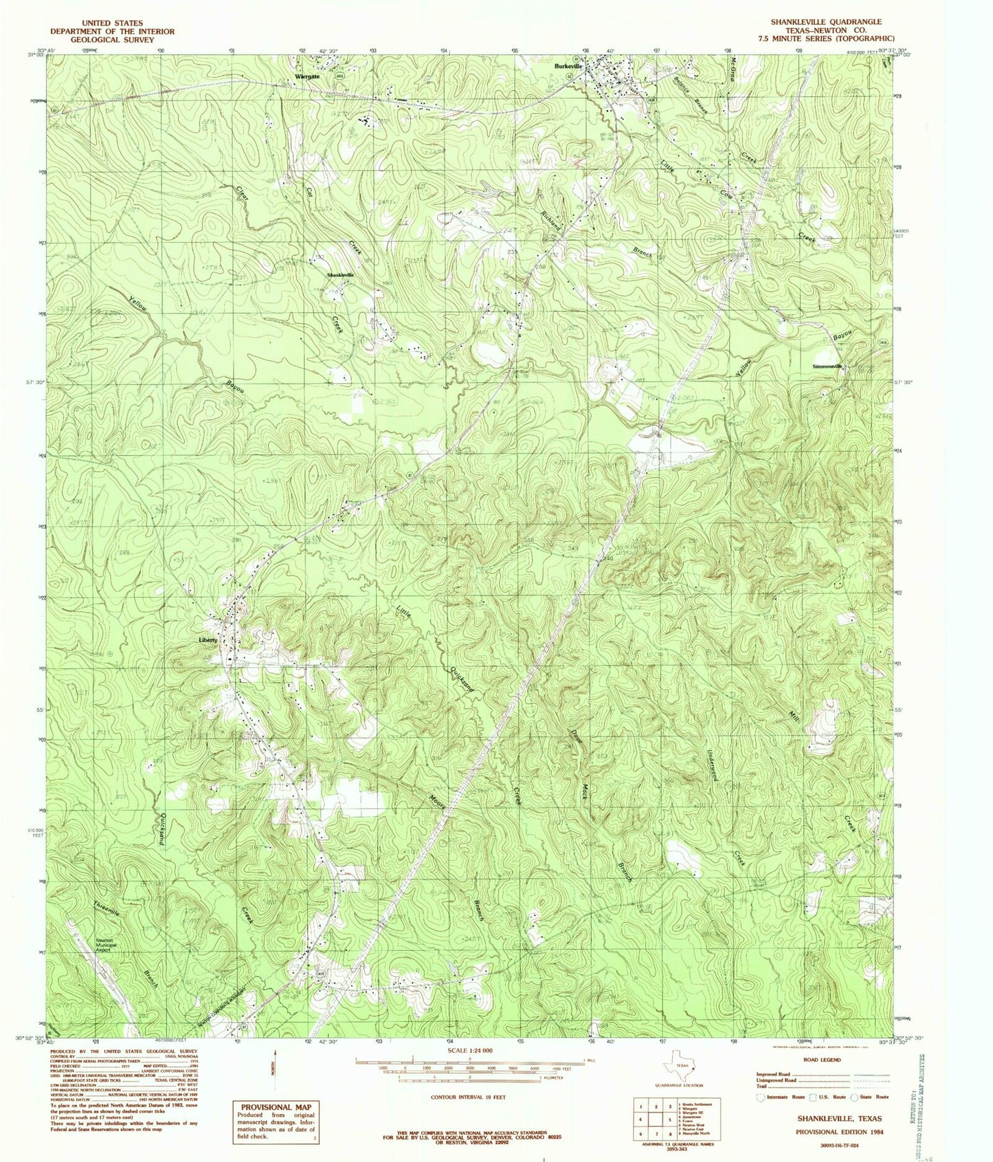 Classic USGS Shankleville Texas 7.5'x7.5' Topo Map Image