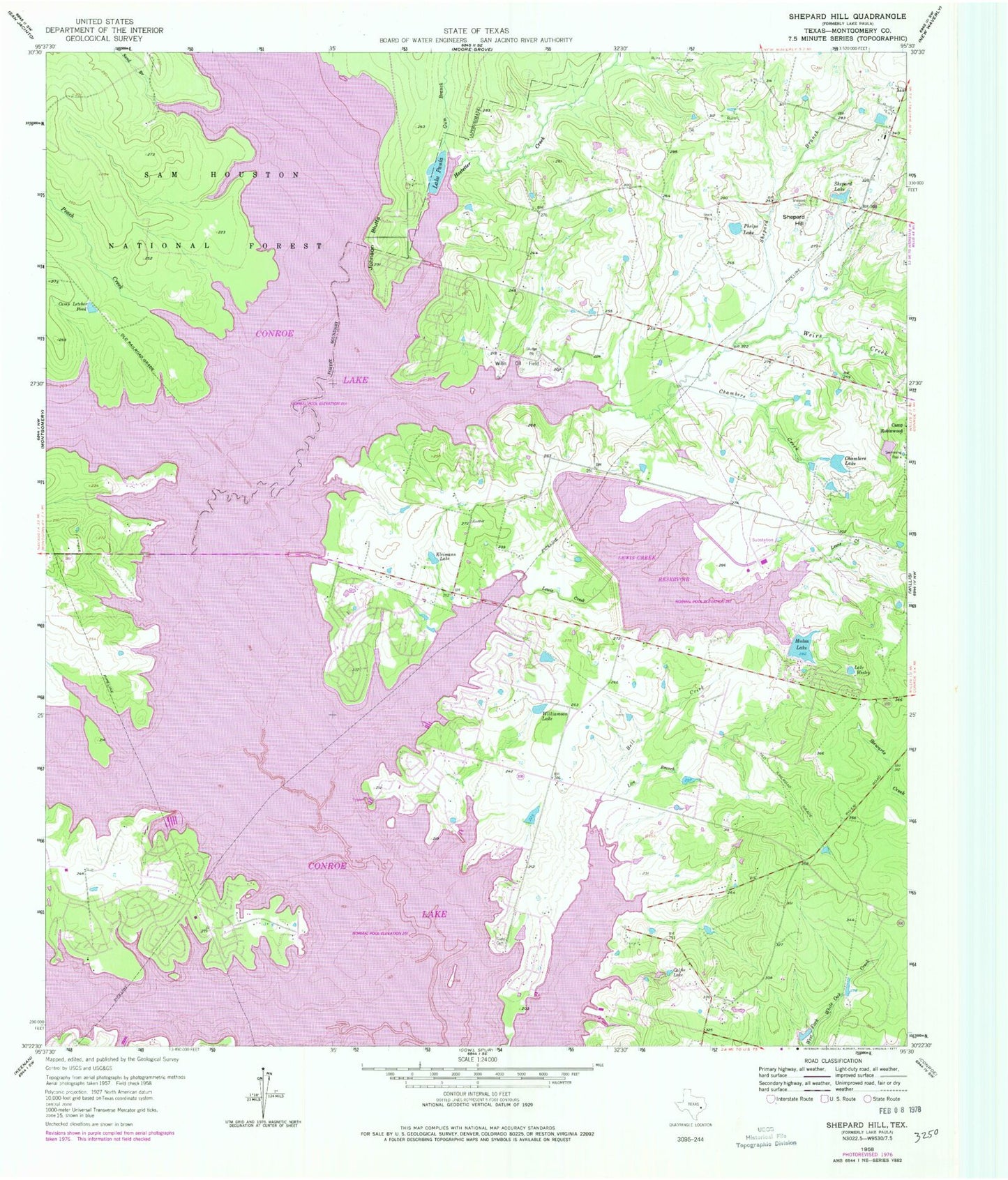 Classic USGS Shepard Hill Texas 7.5'x7.5' Topo Map Image