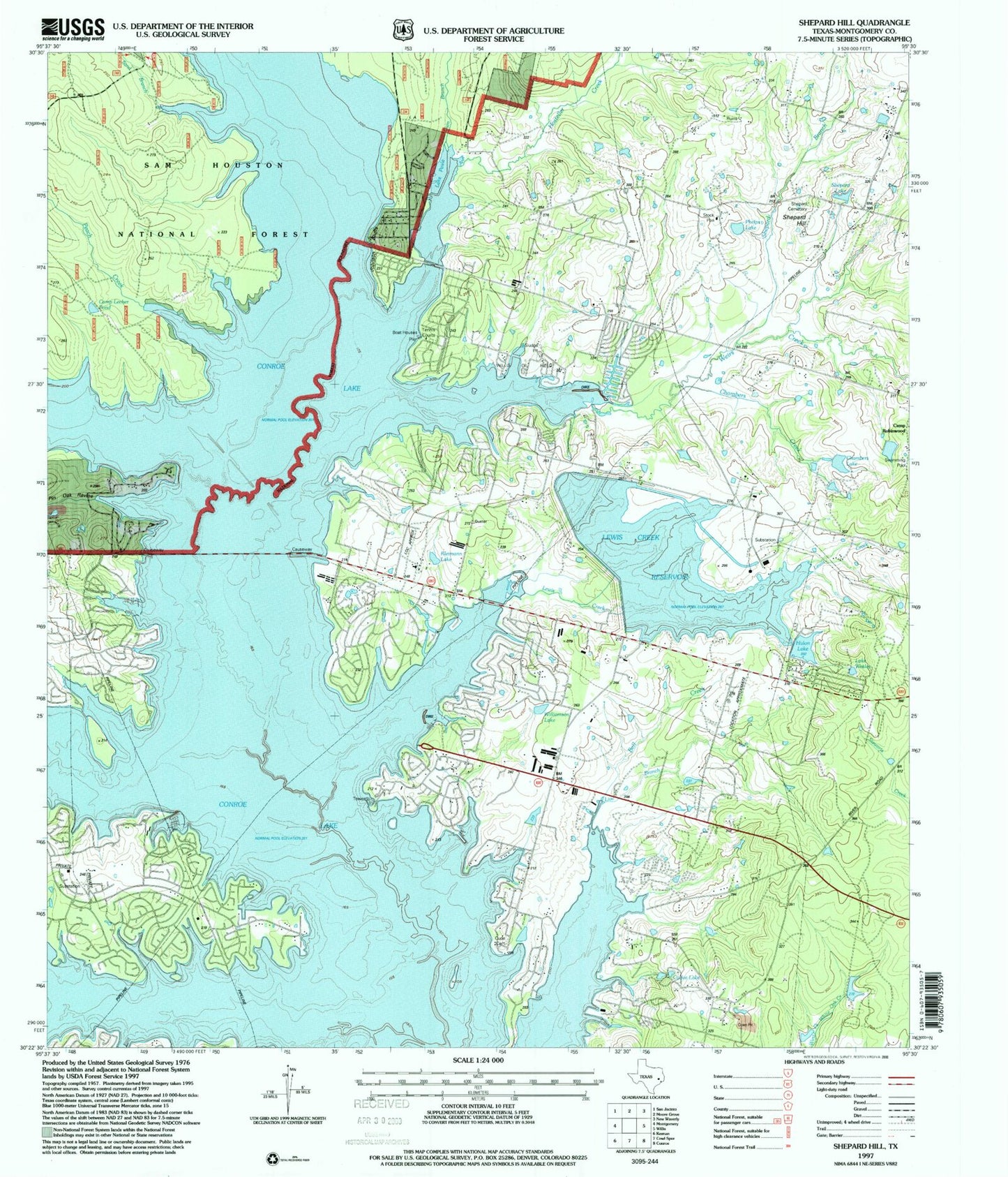 Classic USGS Shepard Hill Texas 7.5'x7.5' Topo Map Image