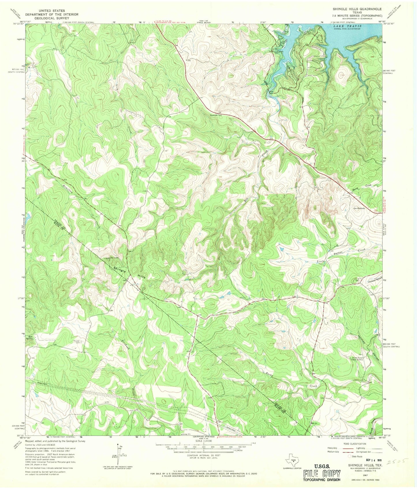 Classic USGS Shingle Hills Texas 7.5'x7.5' Topo Map Image