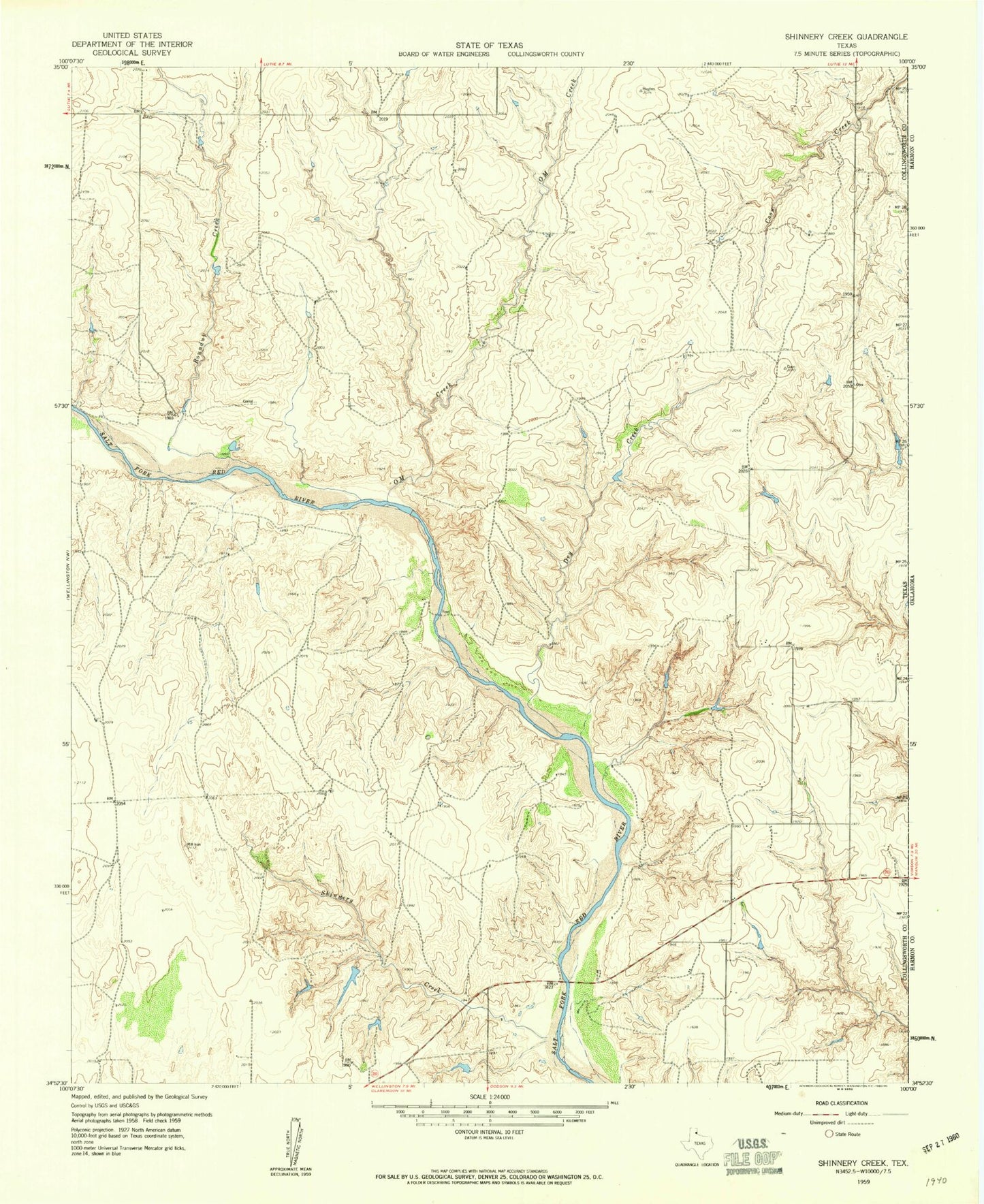 Classic USGS Shinnery Creek Texas 7.5'x7.5' Topo Map Image