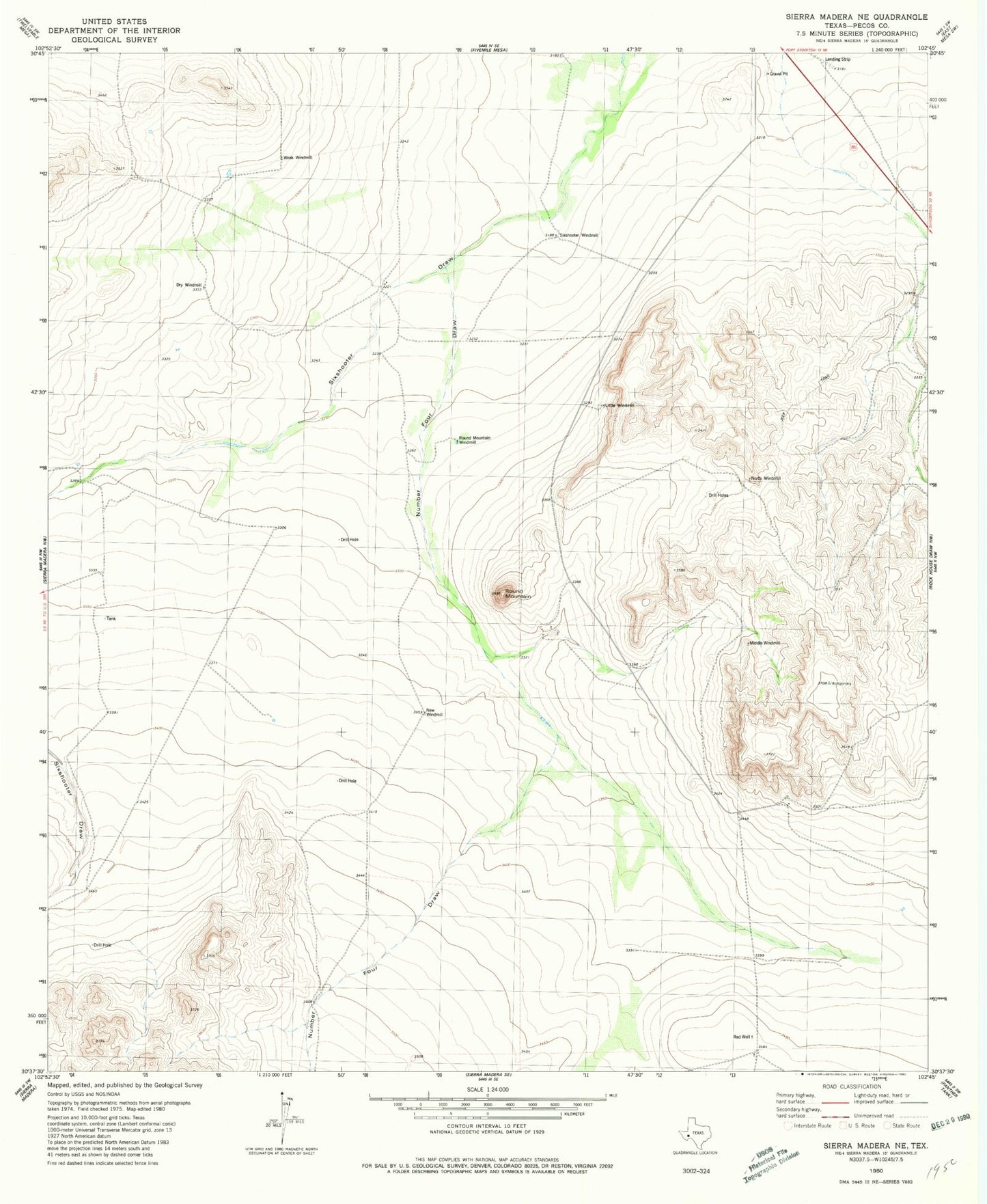 Classic USGS Sierra Madera NE Texas 7.5'x7.5' Topo Map Image