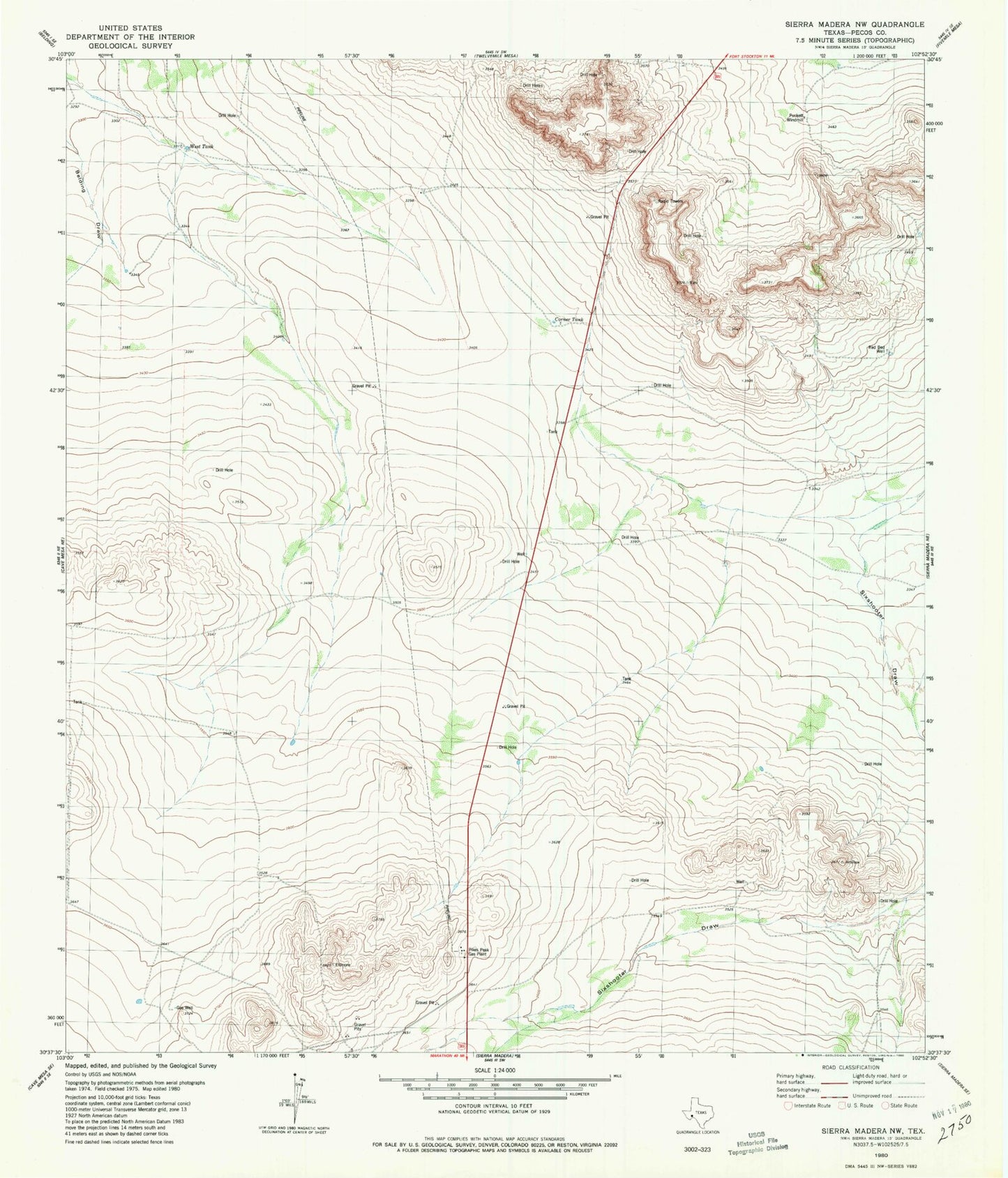 Classic USGS Sierra Madera NW Texas 7.5'x7.5' Topo Map Image