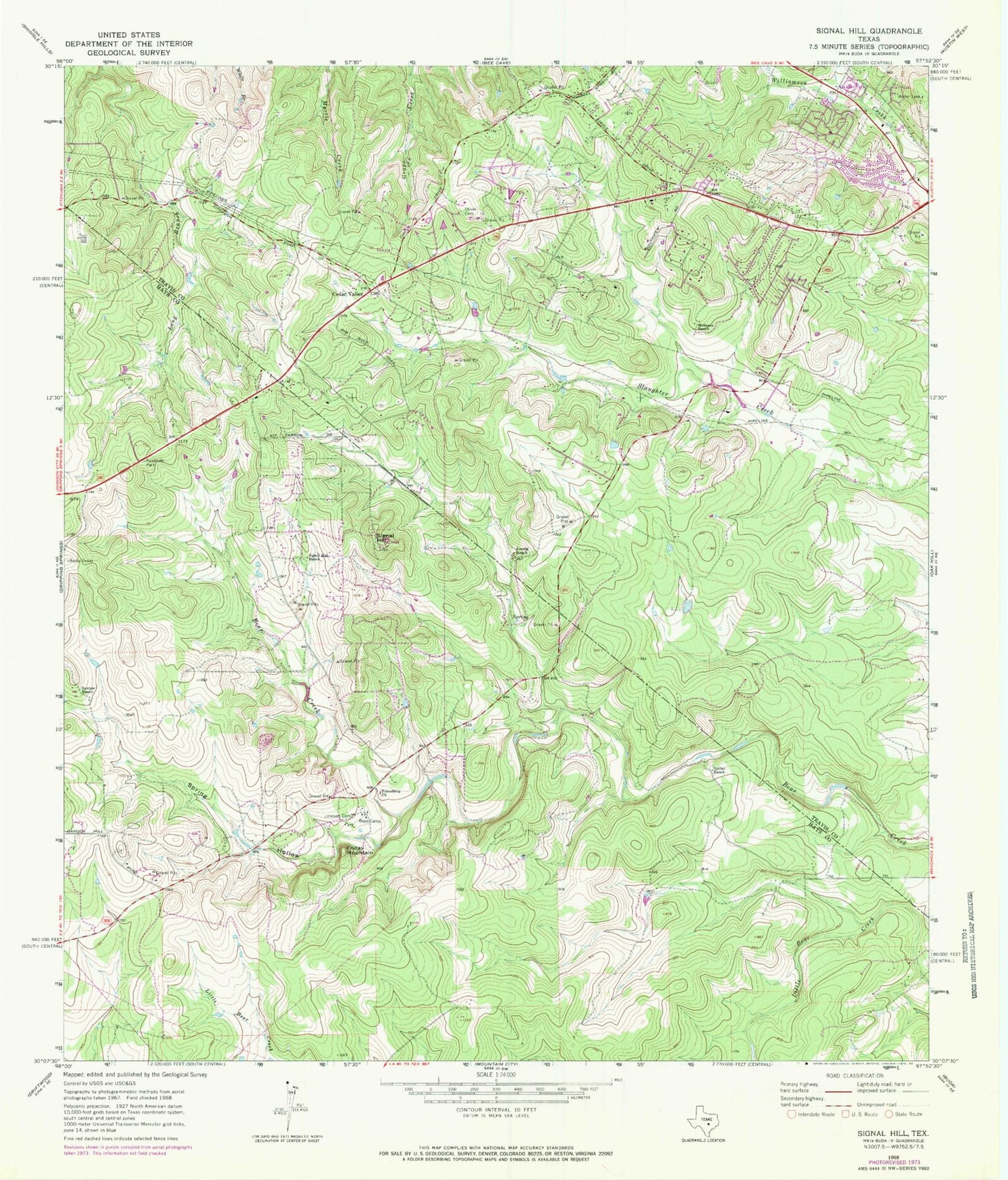 Classic USGS Signal Hill Texas 7.5'x7.5' Topo Map Image
