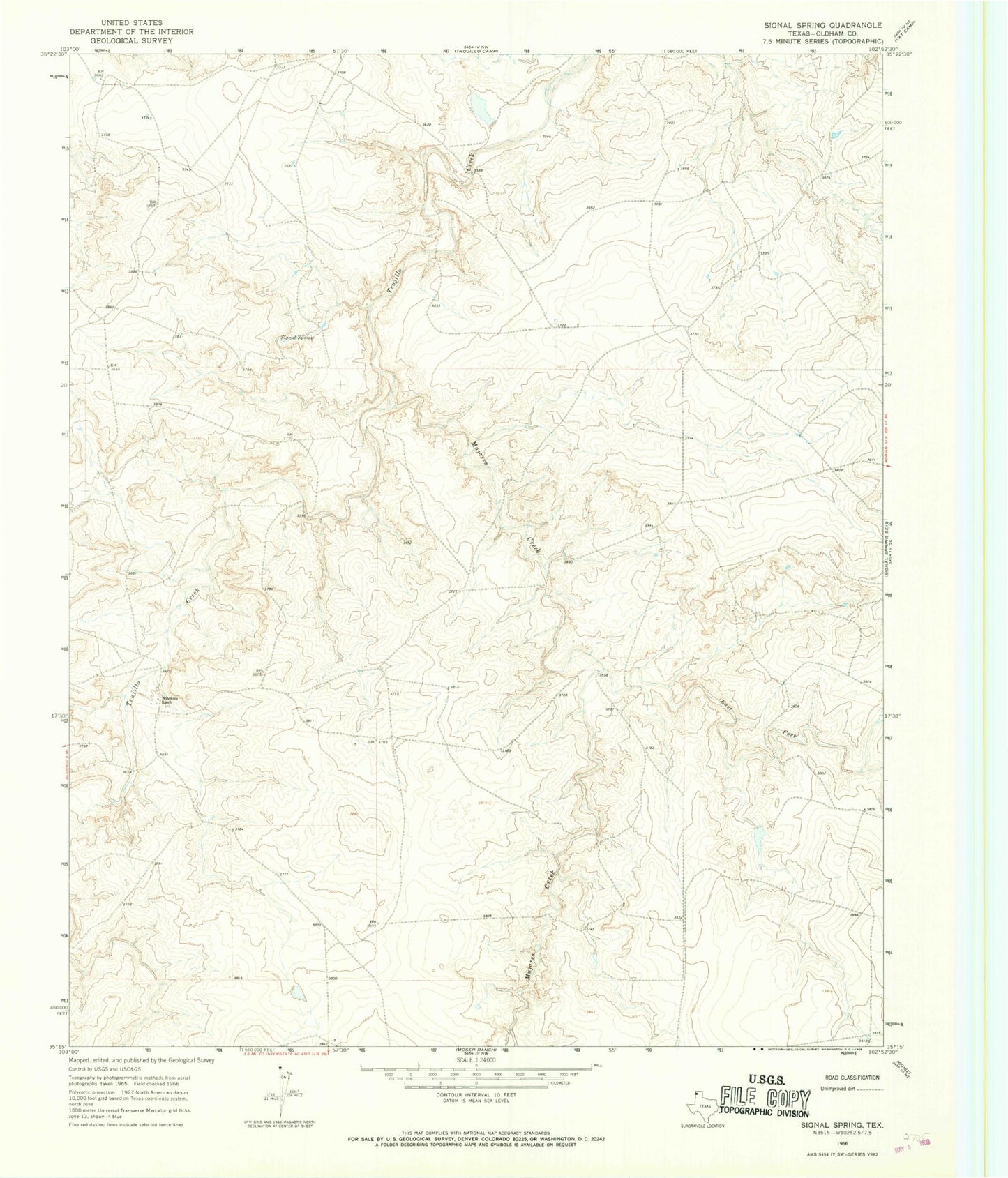 Classic USGS Signal Spring Texas 7.5'x7.5' Topo Map Image
