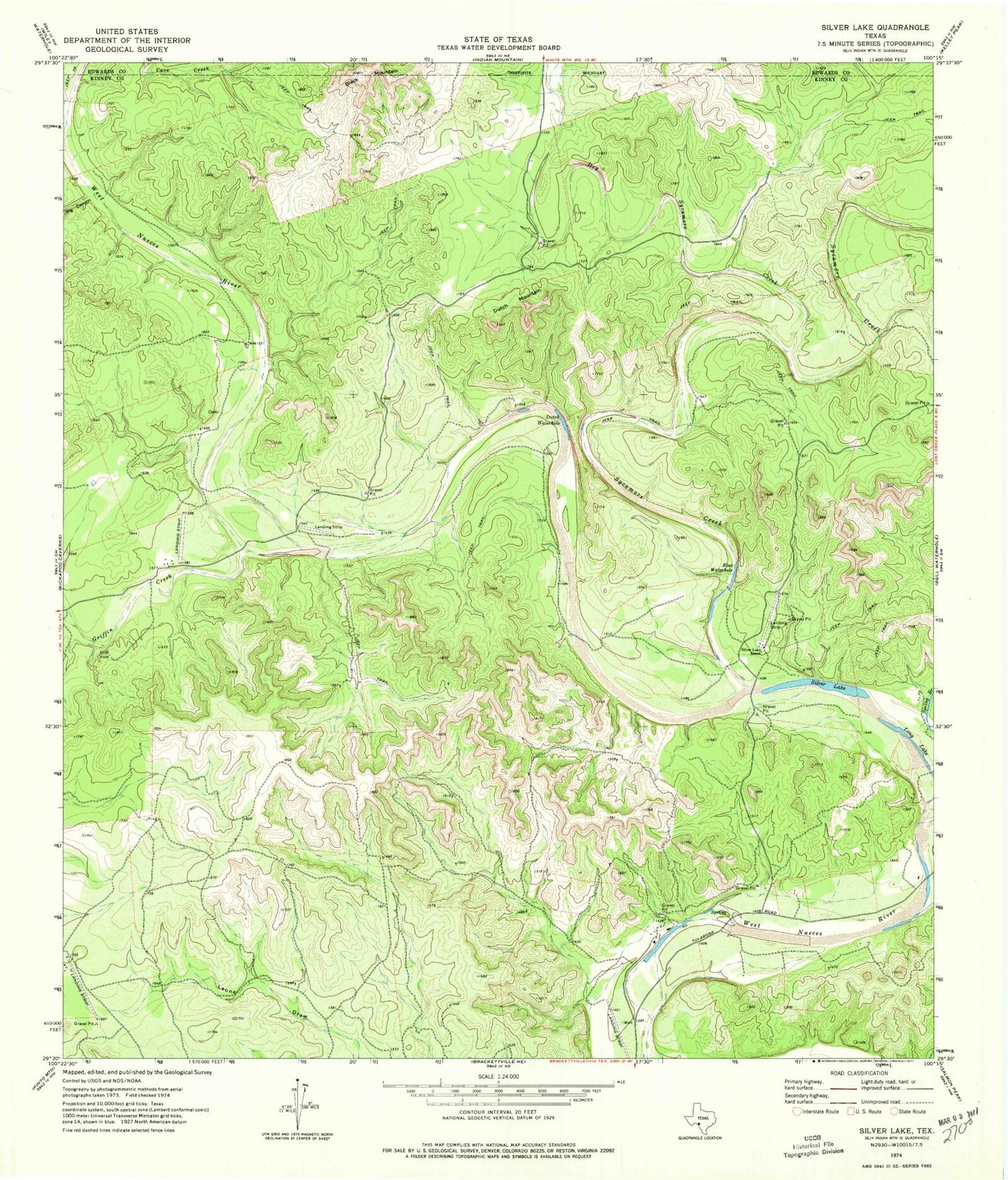 Classic USGS Silver Lake Texas 7.5'x7.5' Topo Map Image