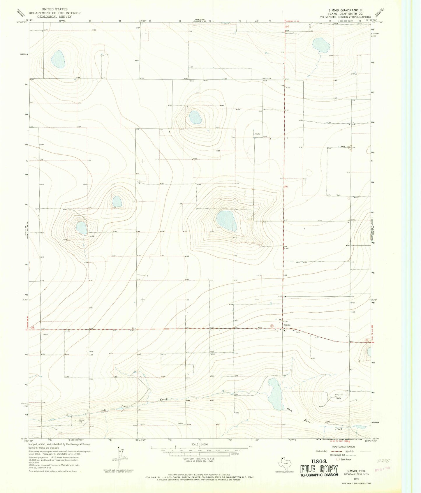 Classic USGS Simms Texas 7.5'x7.5' Topo Map Image