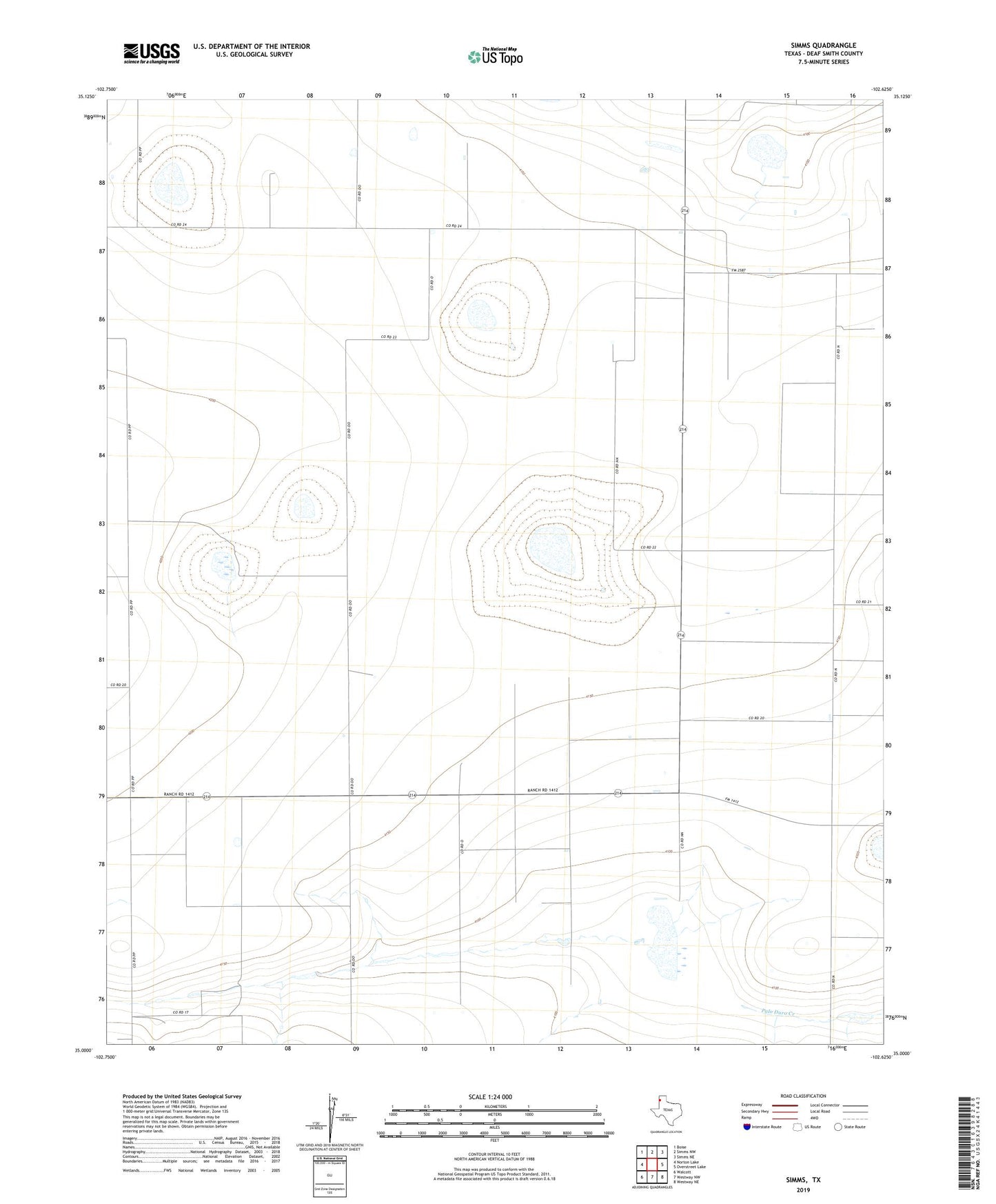 Simms Texas US Topo Map Image