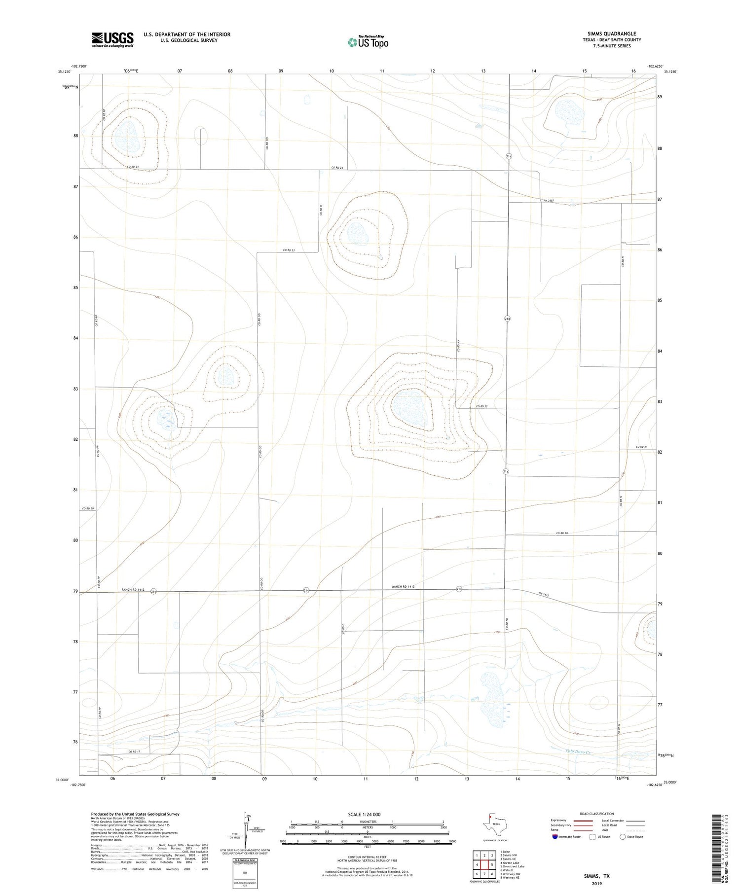 Simms Texas US Topo Map Image