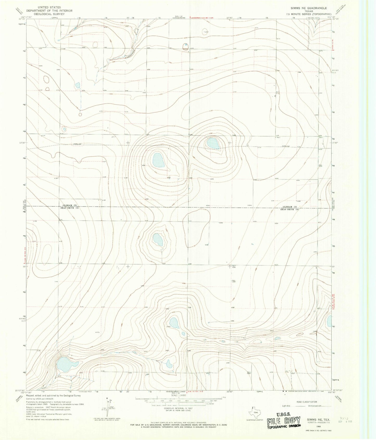 Classic USGS Simms NE Texas 7.5'x7.5' Topo Map Image