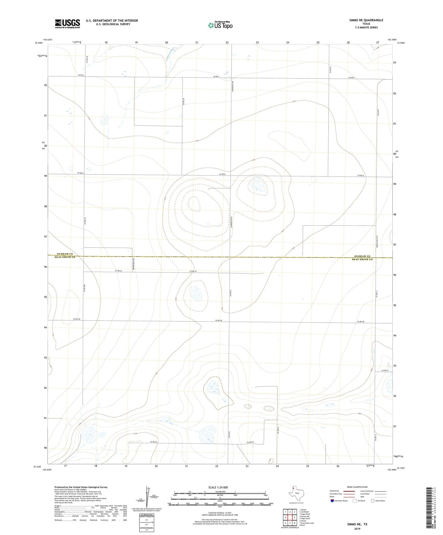 Simms NE Texas US Topo Map Image