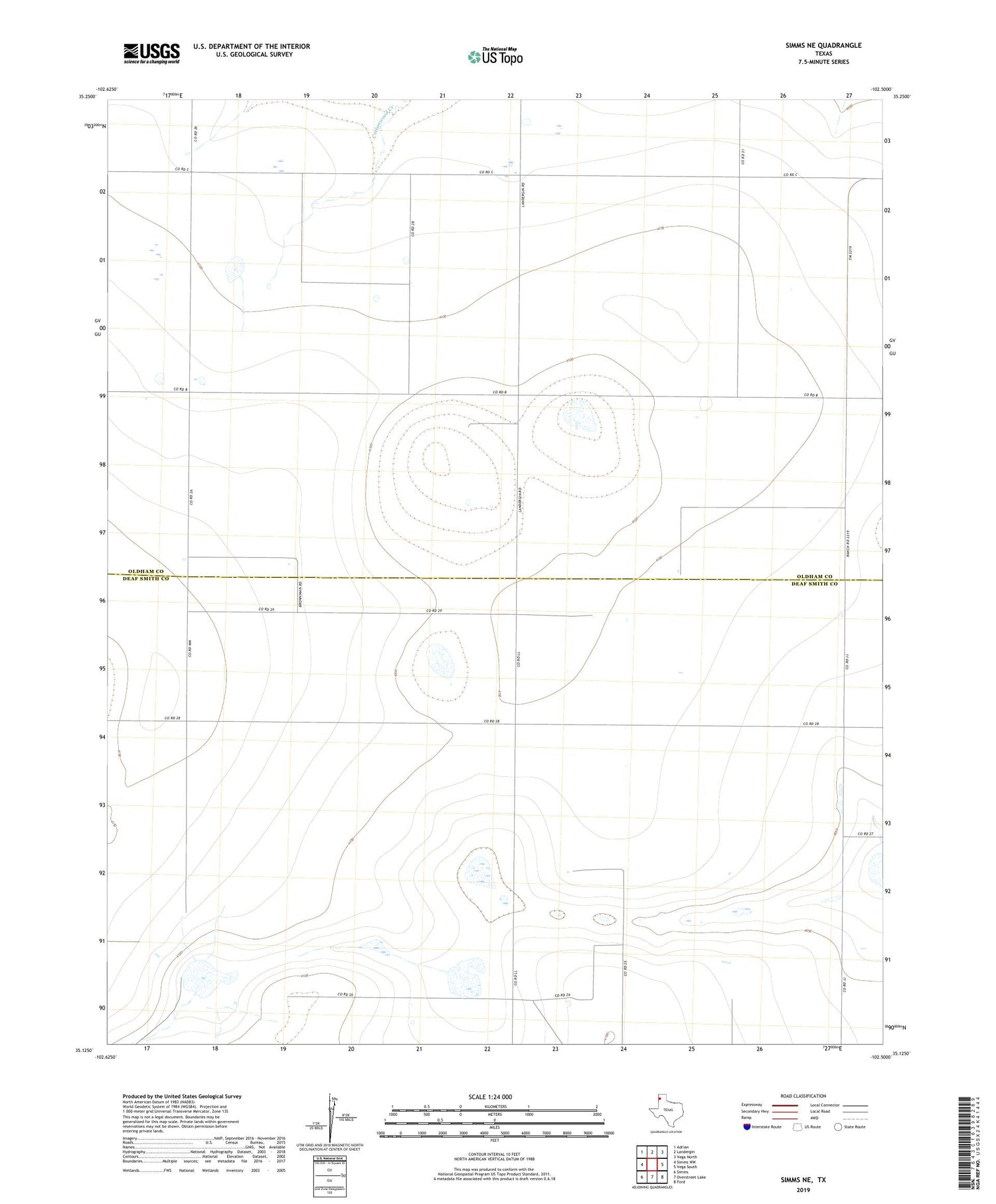 Simms NE Texas US Topo Map Image