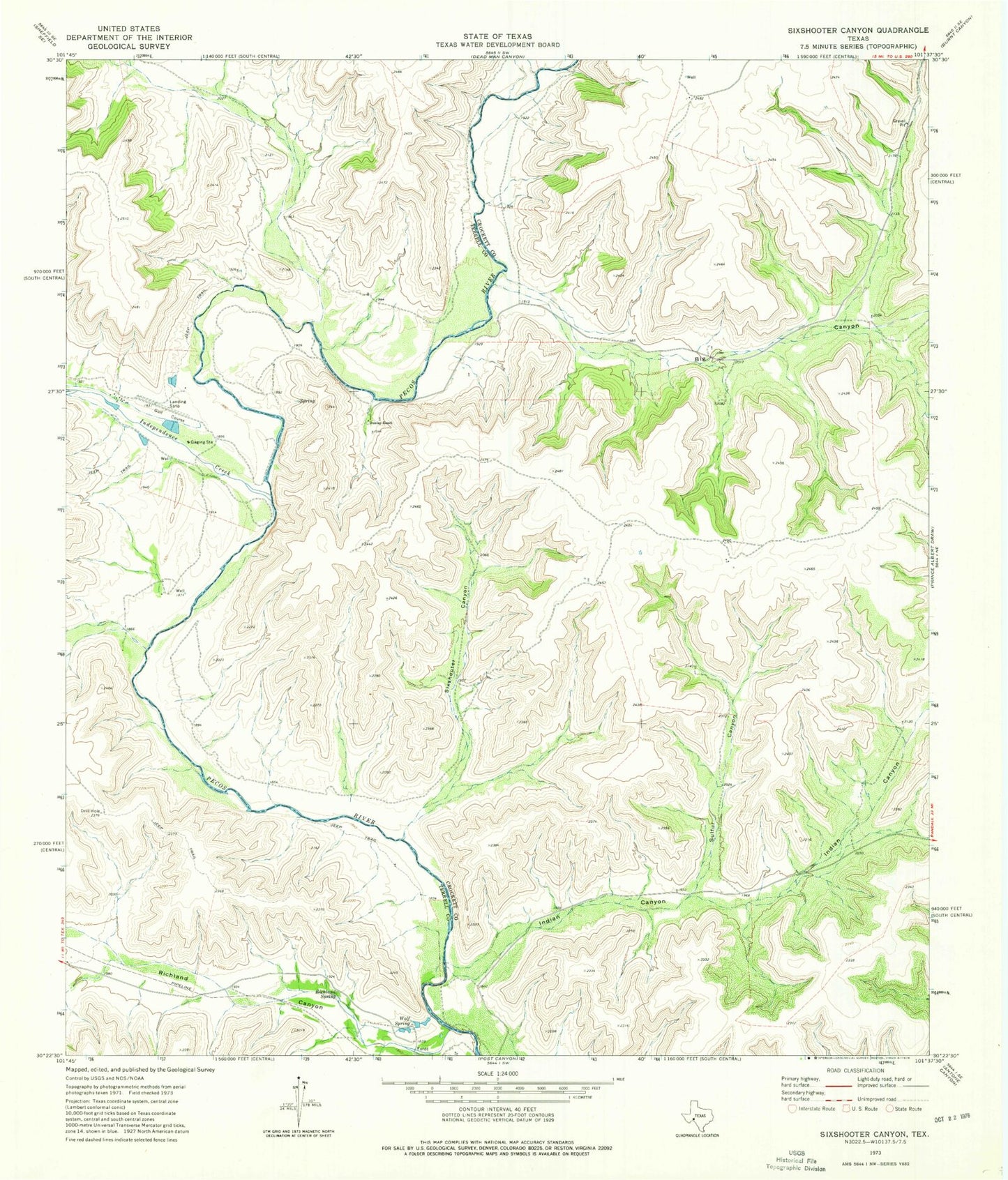 Classic USGS Sixshooter Canyon Texas 7.5'x7.5' Topo Map Image
