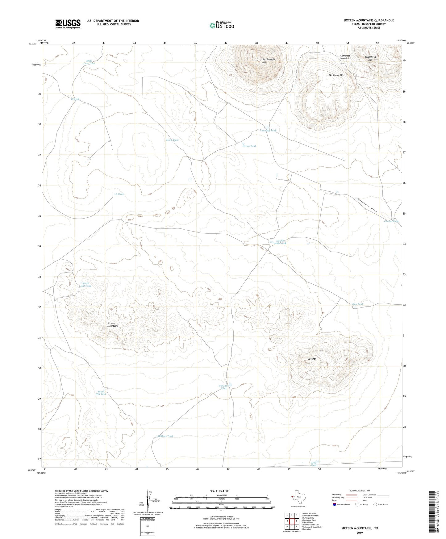 Sixteen Mountains Texas US Topo Map Image