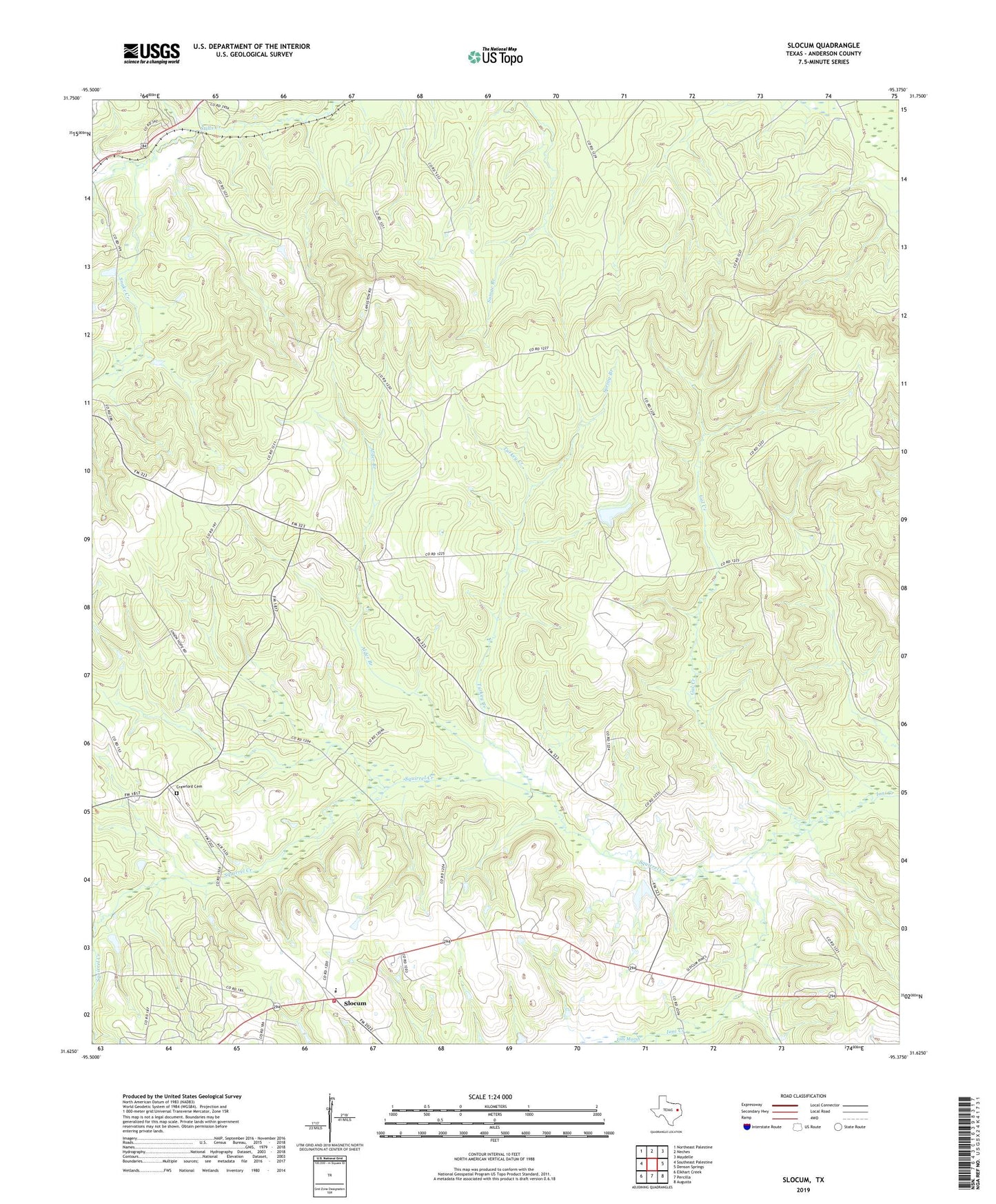Slocum Texas US Topo Map Image