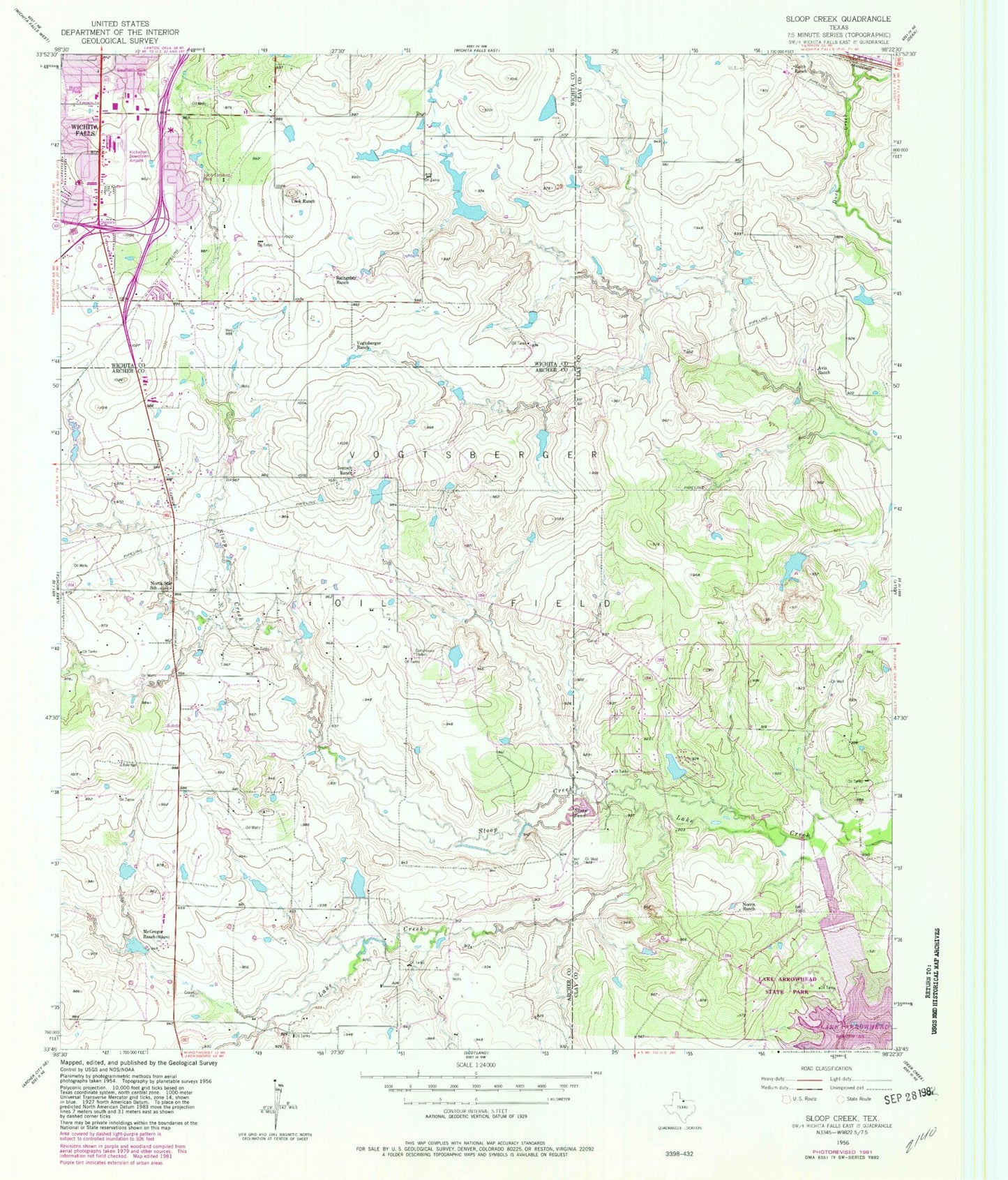 Classic USGS Sloop Creek Texas 7.5'x7.5' Topo Map Image