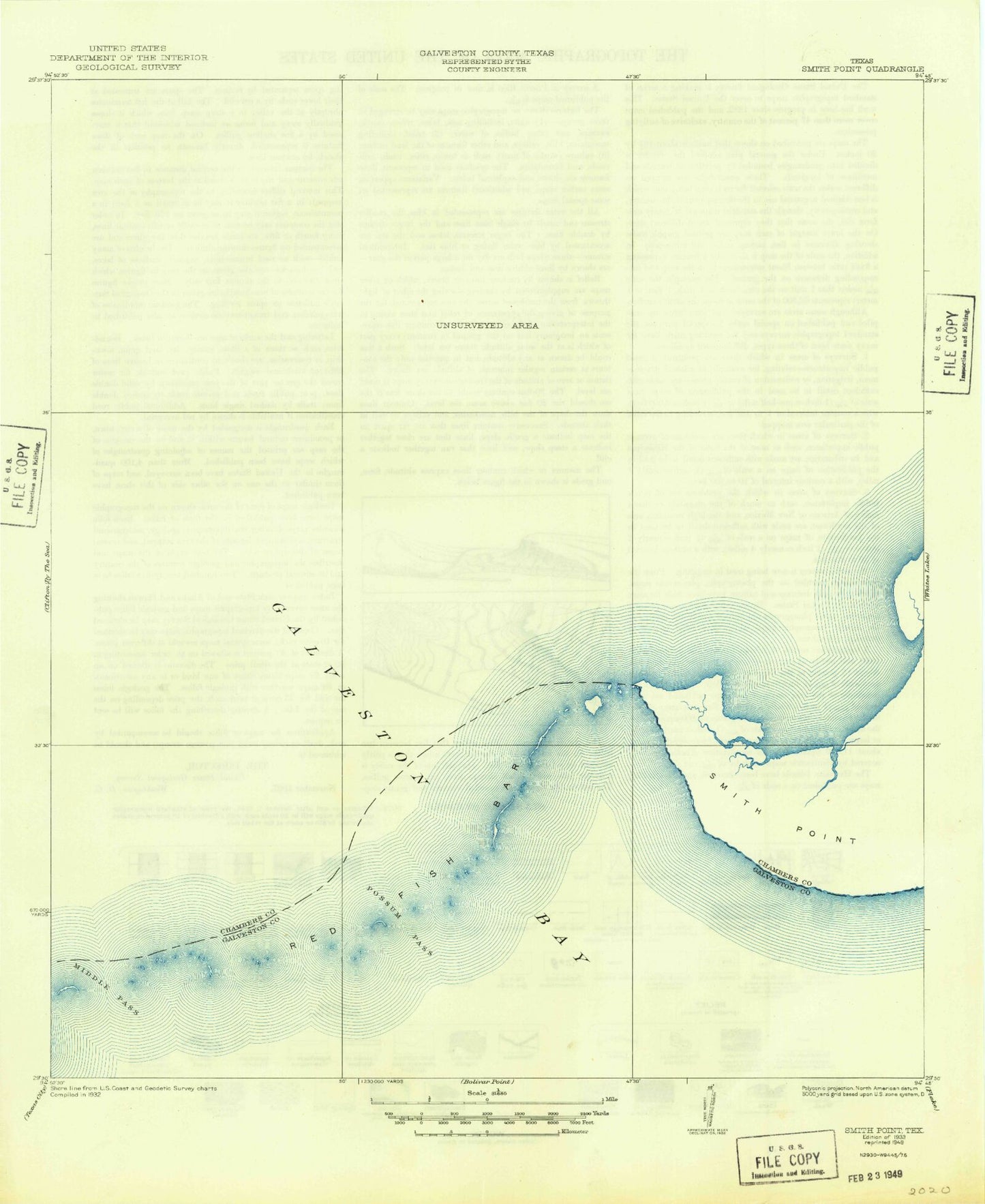 Classic USGS Smith Point Texas 7.5'x7.5' Topo Map Image