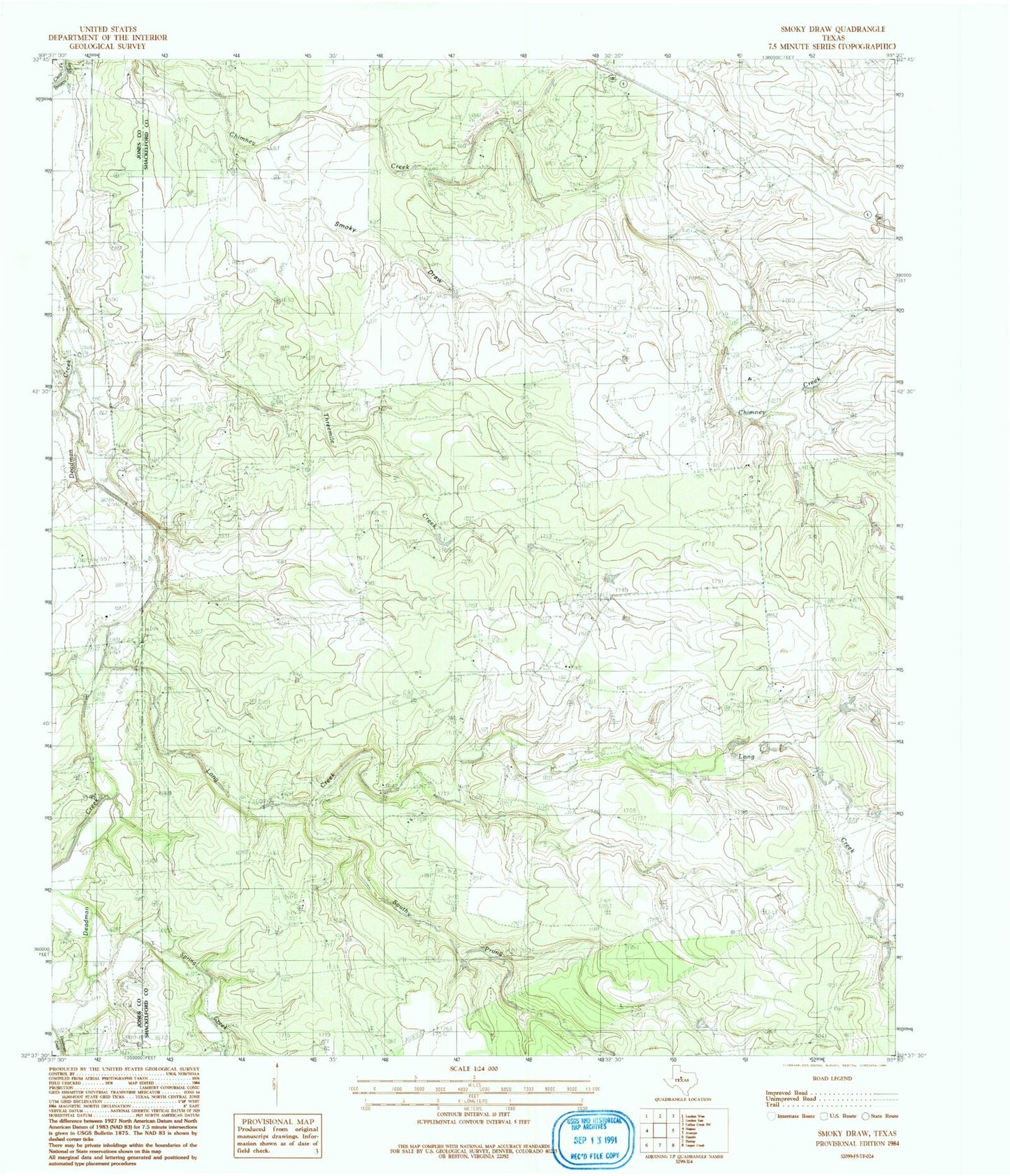 Classic USGS Smoky Draw Texas 7.5'x7.5' Topo Map Image