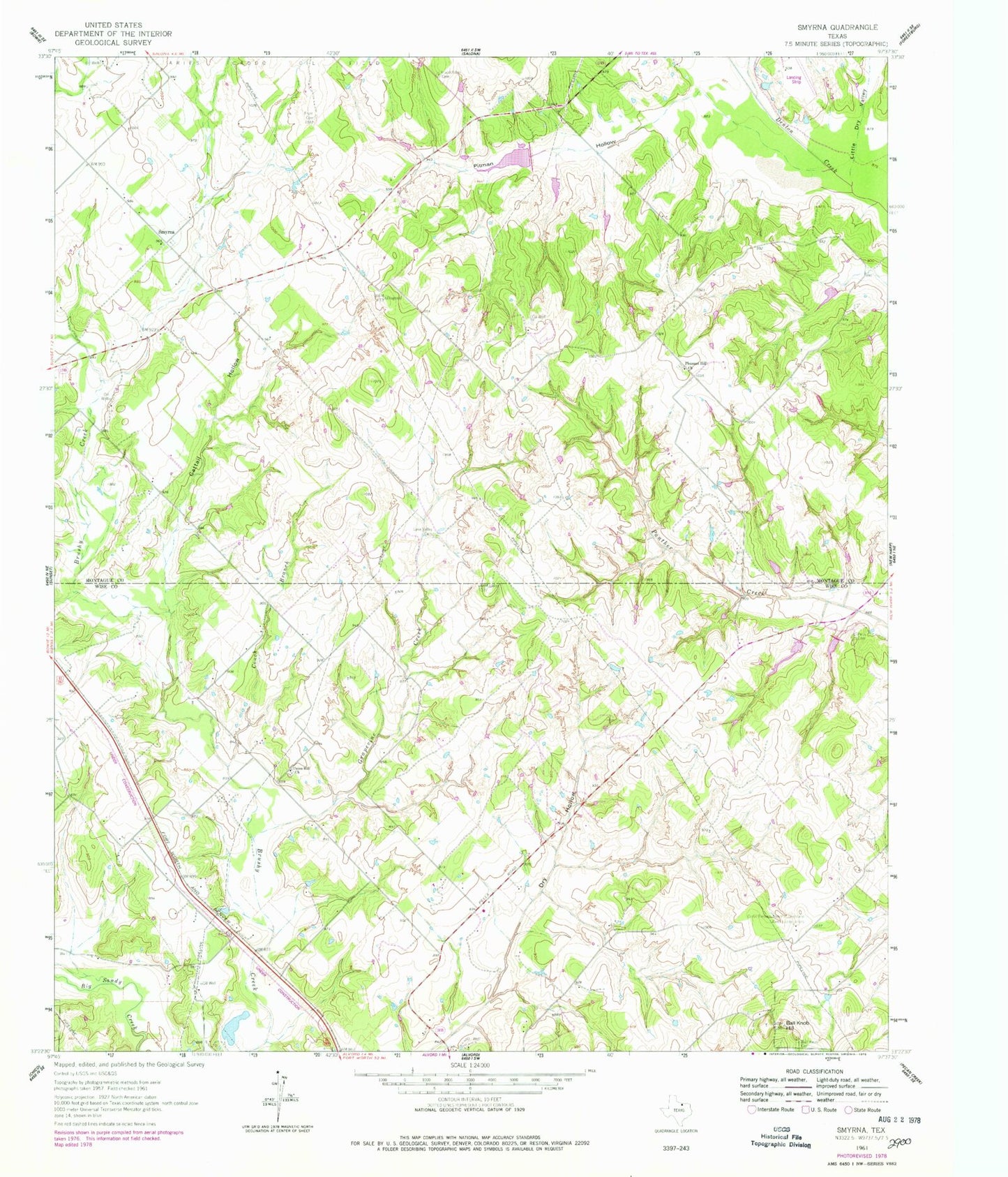 Classic USGS Smyrna Texas 7.5'x7.5' Topo Map Image