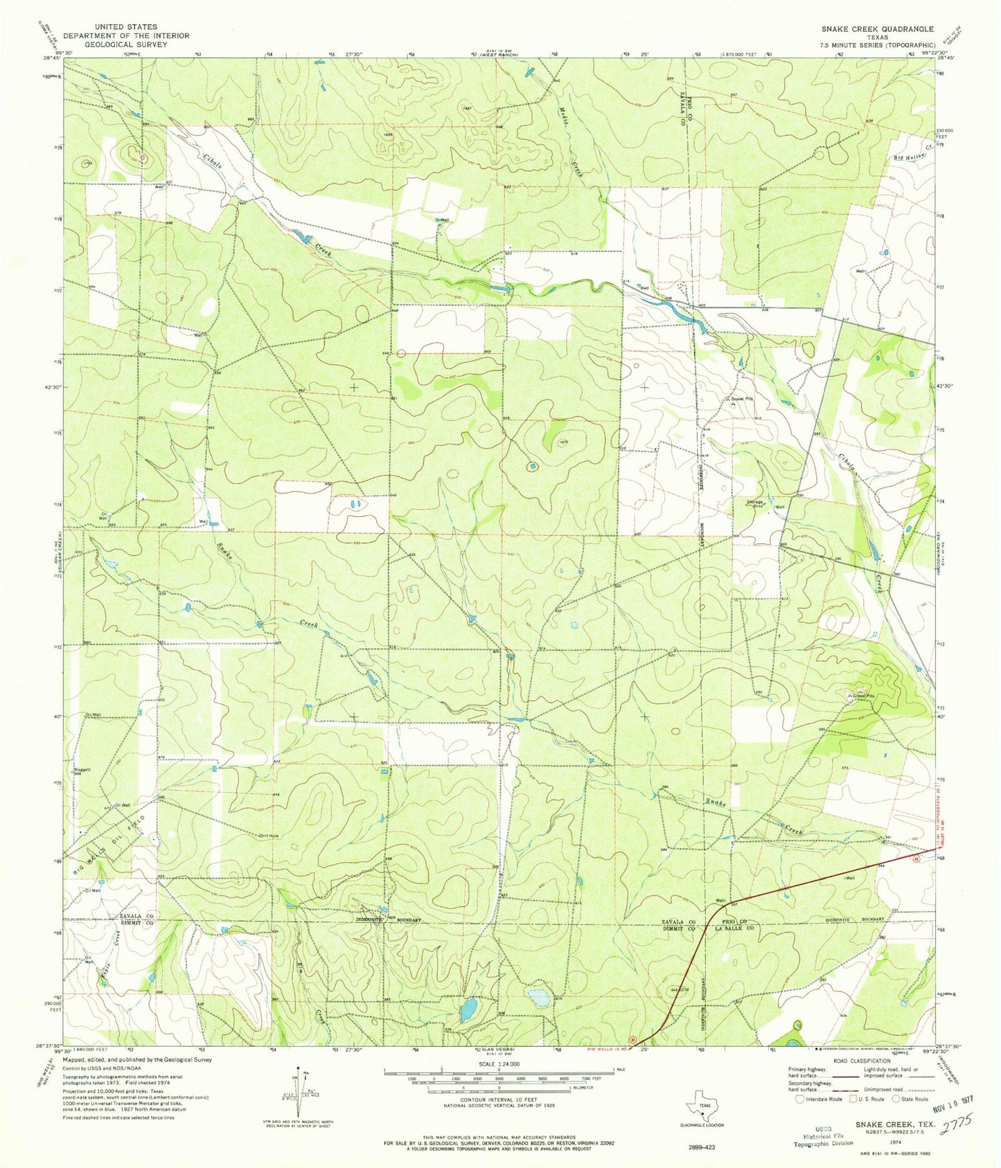 Classic USGS Snake Creek Texas 7.5'x7.5' Topo Map Image